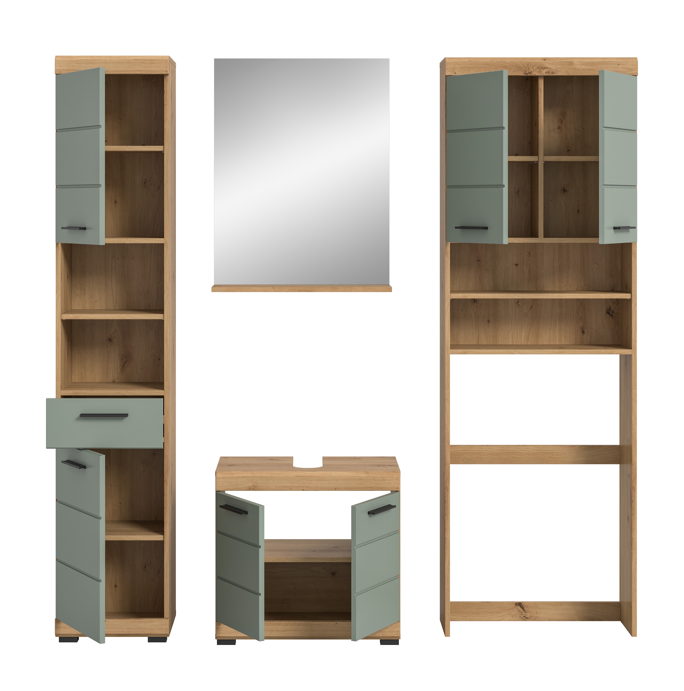 INOSIGN Badmöbel-Set »Siena, 4 teilig, bestehend aus:«, (Set), Hochschrank, WBU, Badspiegel, Waschmaschinenumbauschrank