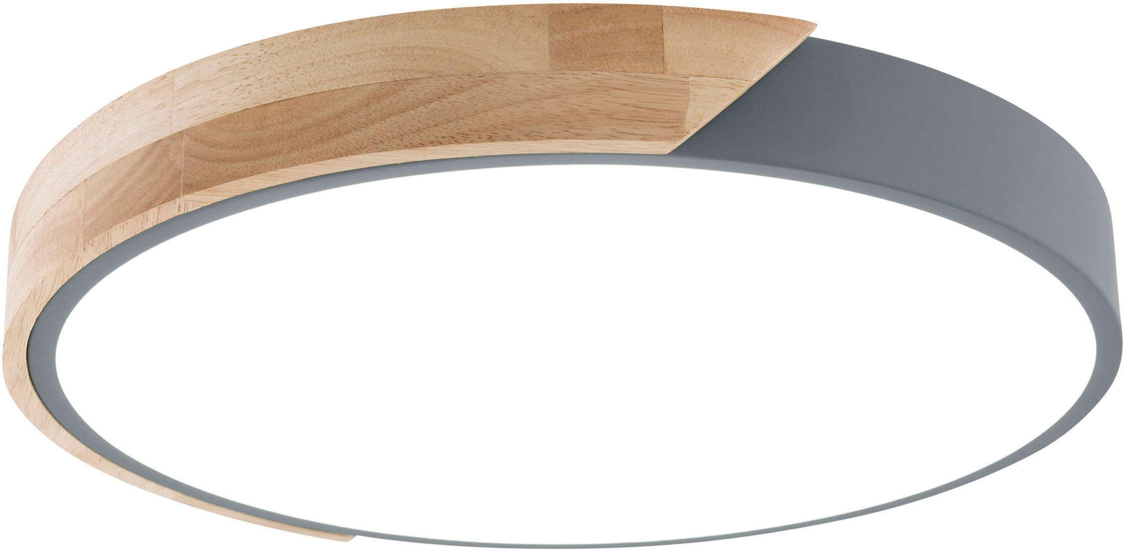 näve LED Deckenleuchte »Borneo«, 1 flammig, rund, LED, Rand teils grau/teils Eichenholz, Lichtfarbe warmweiß