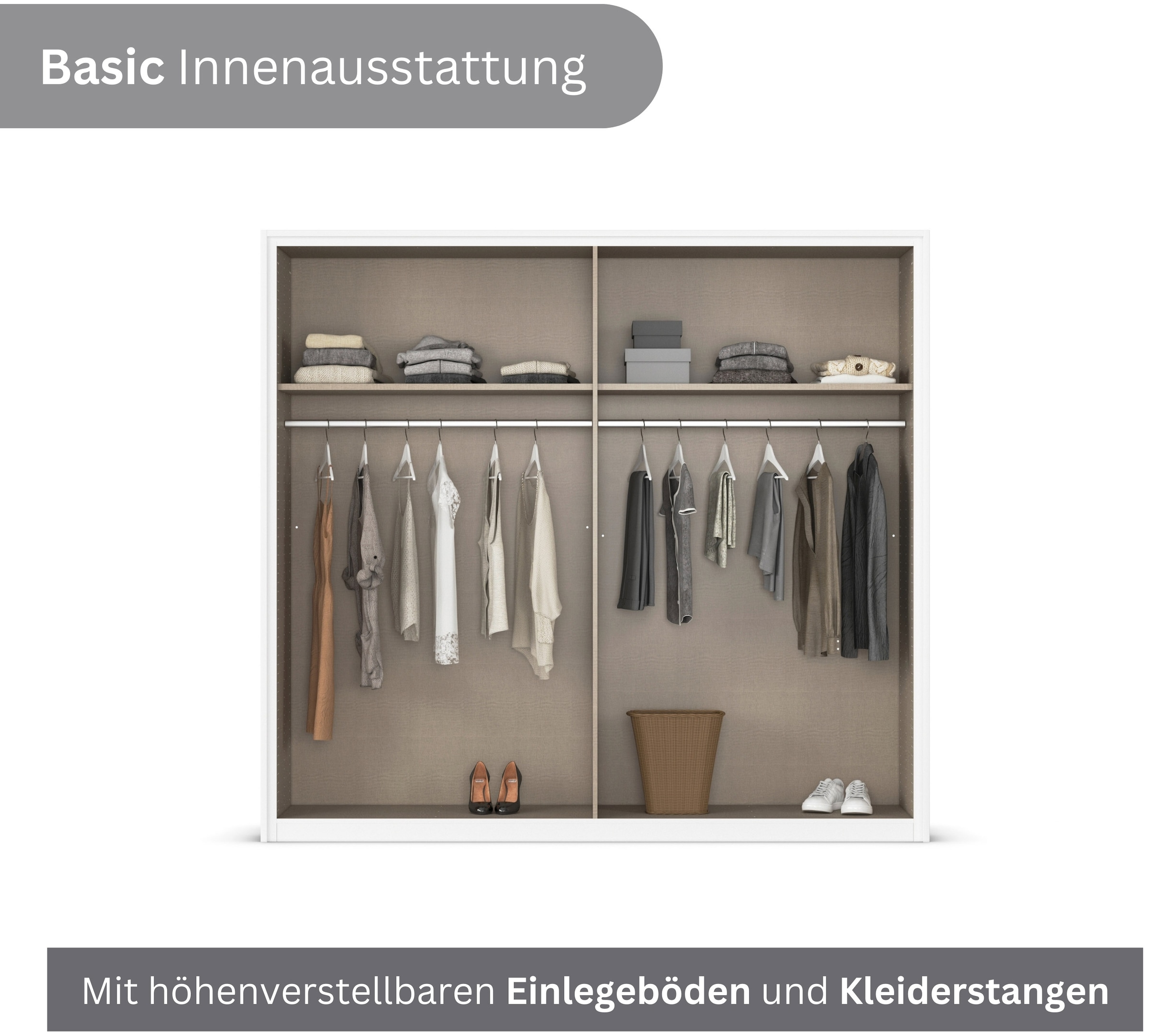 rauch Schwebetürenschrank »Kleiderschrank Drehtürenschrank Schrank Garderobe KRONACH TOPSELLER« in 3 Ausstattungen BASIC/CLASSIC/PREMIUM, Breiten 131/175/218/261 cm,  optional ohne, mit 1 oder 2 Spiegel, viel Stauraum MADE IN GERMANY
