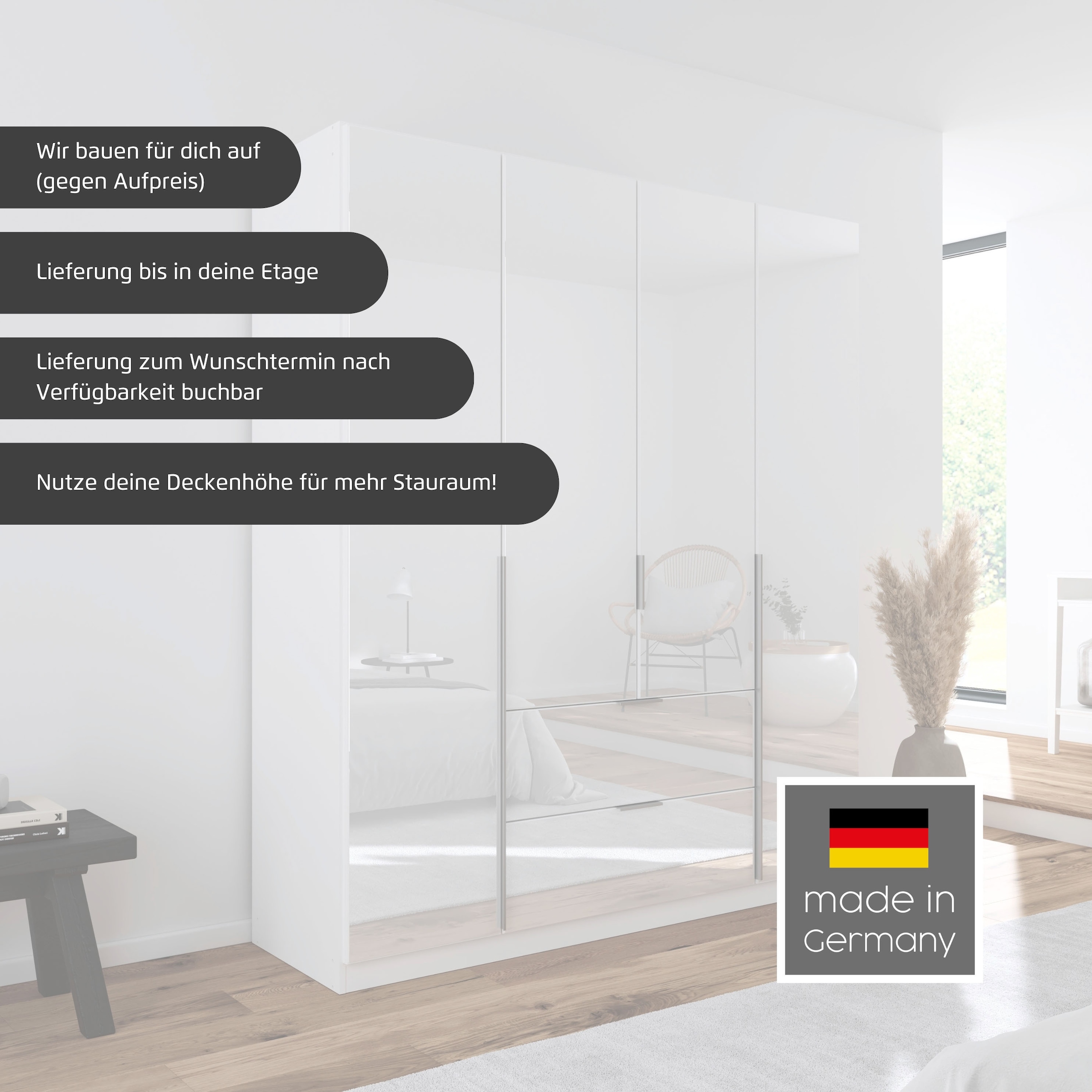 OTTO home Drehtürenschrank »Kleiderschrank Schrank Garderobe AGORDO mit Dekor- oder Hochglanzfront« in zwei Griff-Farben, Breiten 91-360 cm,  mit Außenschubkästen, in 7 Breiten und 2 Höhen MADE IN GERMANY