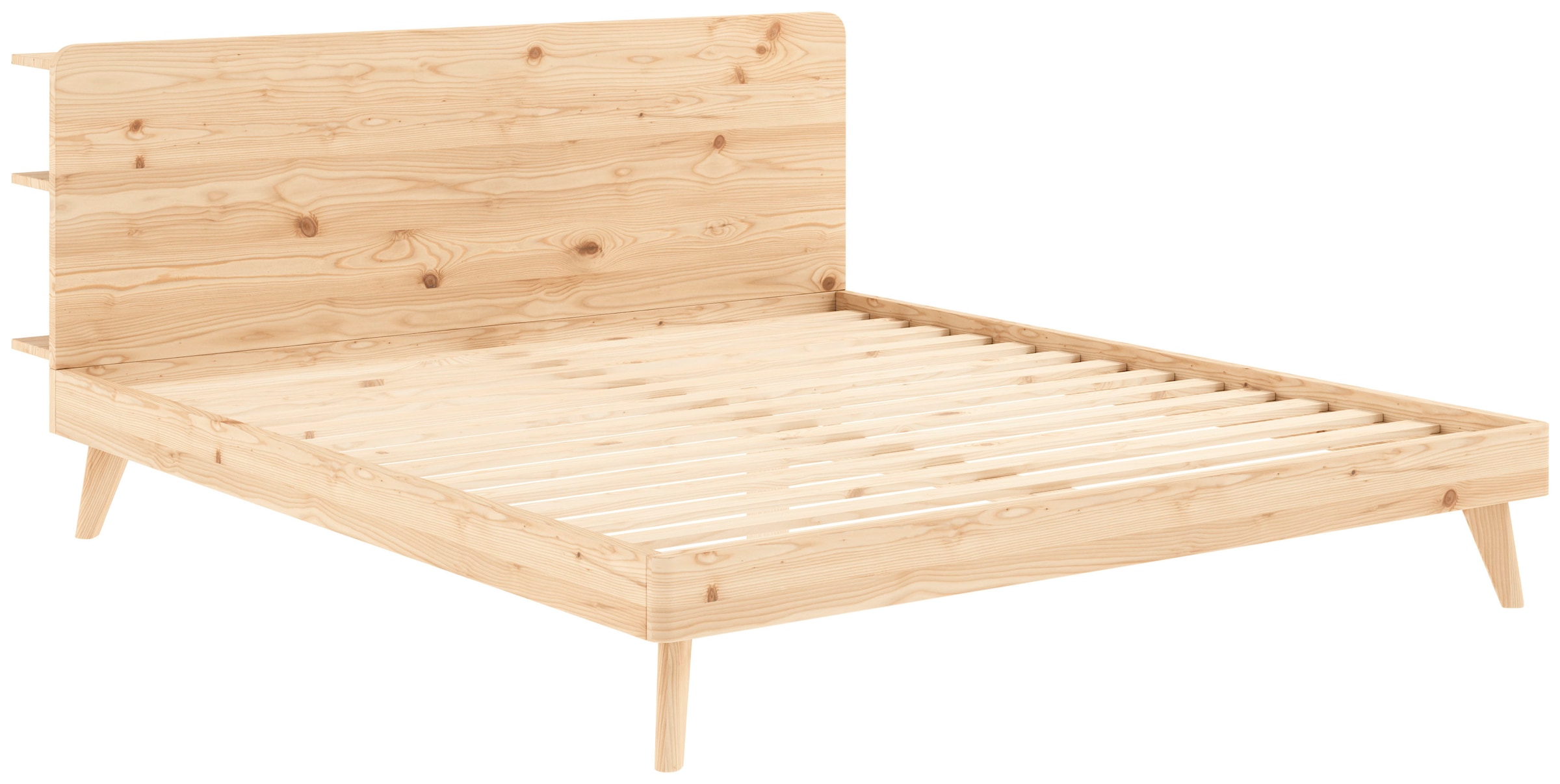 Karup Design Bettgestell »RETREAT BED«, aus Kiefer massiv mit Lattenrost, Kopfteil mit 3 Ablagen
