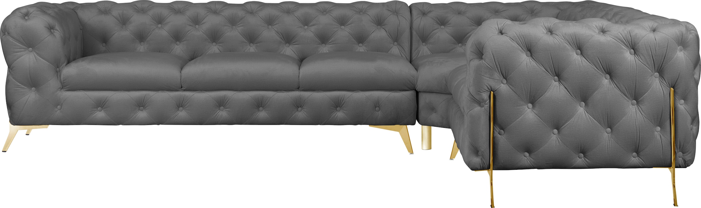 Leonique Chesterfield-Sofa »Amaury L-Form«, großes Ecksofa, Chesterfield-Optik, Breite 323 cm, Fußfarbe wählbar