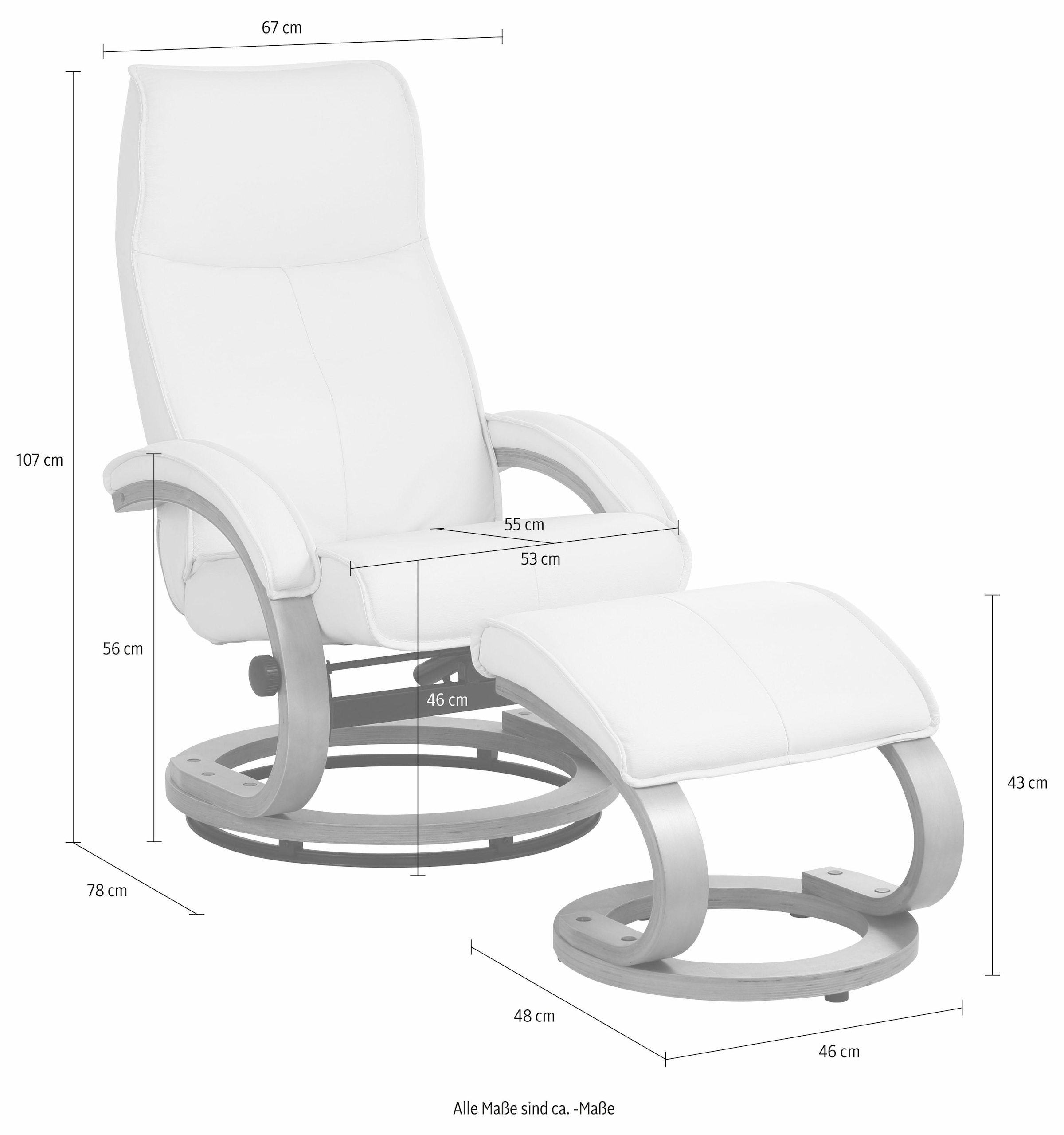 Home affaire Relaxsessel »Paris, TV-Sessel mit Hocker und manueller Liegefunktion«, (Set, 2 St., bestehend aus Sessel und Hocker), Set (Sessel und Hocker), Dreh- und Kippfunktion, NaturLEDER®