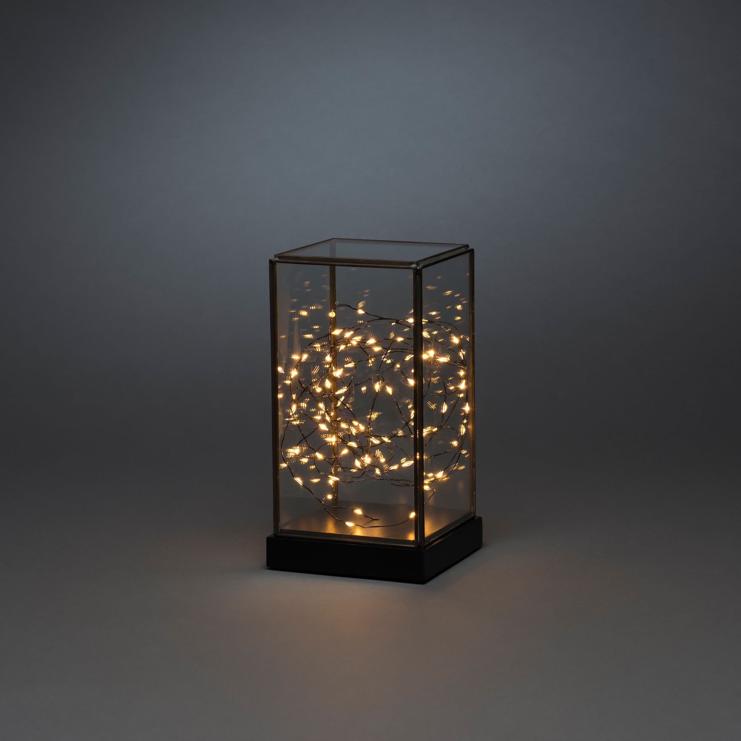 KONSTSMIDE LED Laterne »Weihnachtsdeko«, 80 flammig-flammig, LED  Glaslaterne rechteckig mit schwarzem Holzfundament auf Raten bestellen