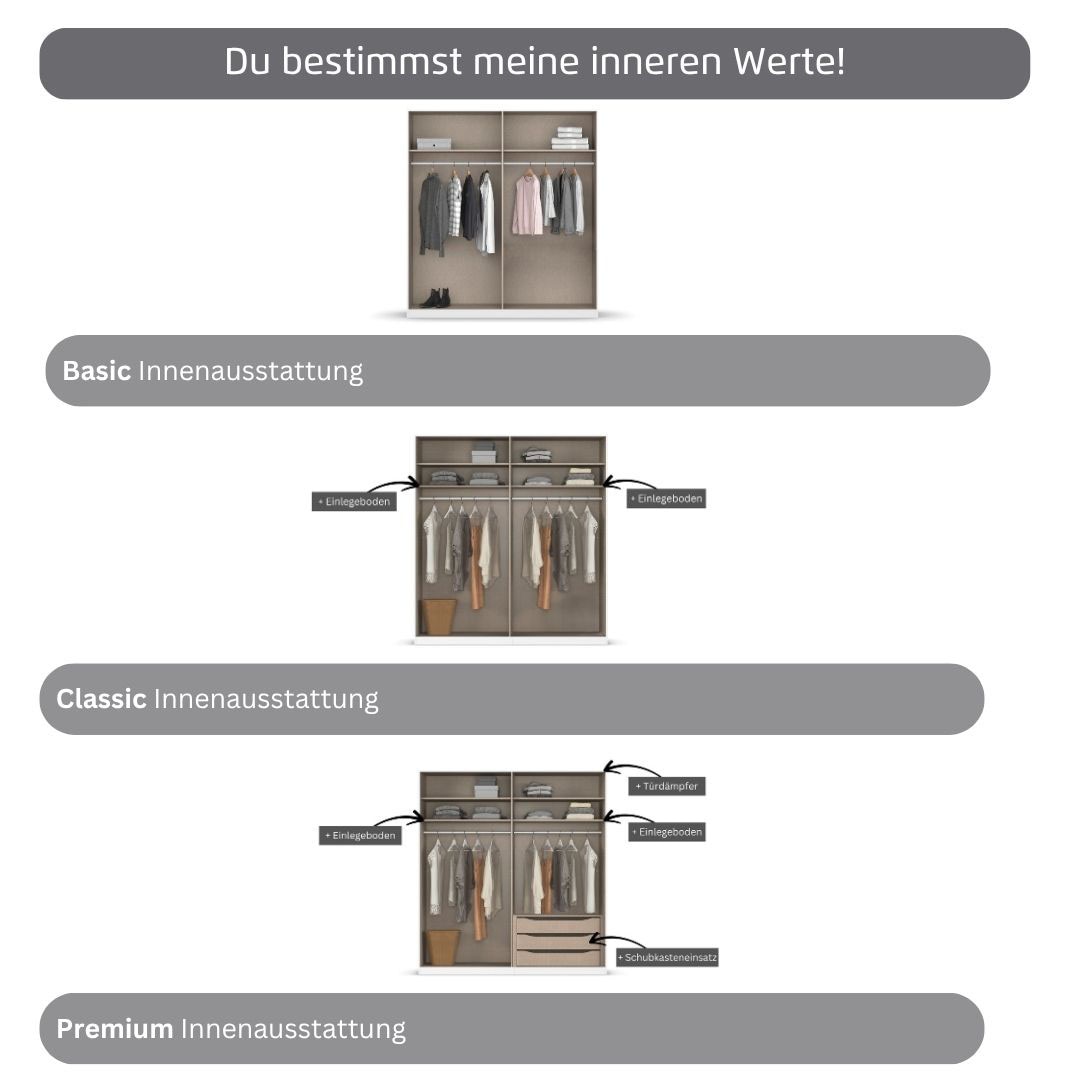 rauch Kleiderschrank, (in 3 verschiedenen Ausstattungen BASIC/CLASSIC/PREMIUM), mit hochwertigen Stangengriffen in Schwarz aus Metall MADE IN GERMANY