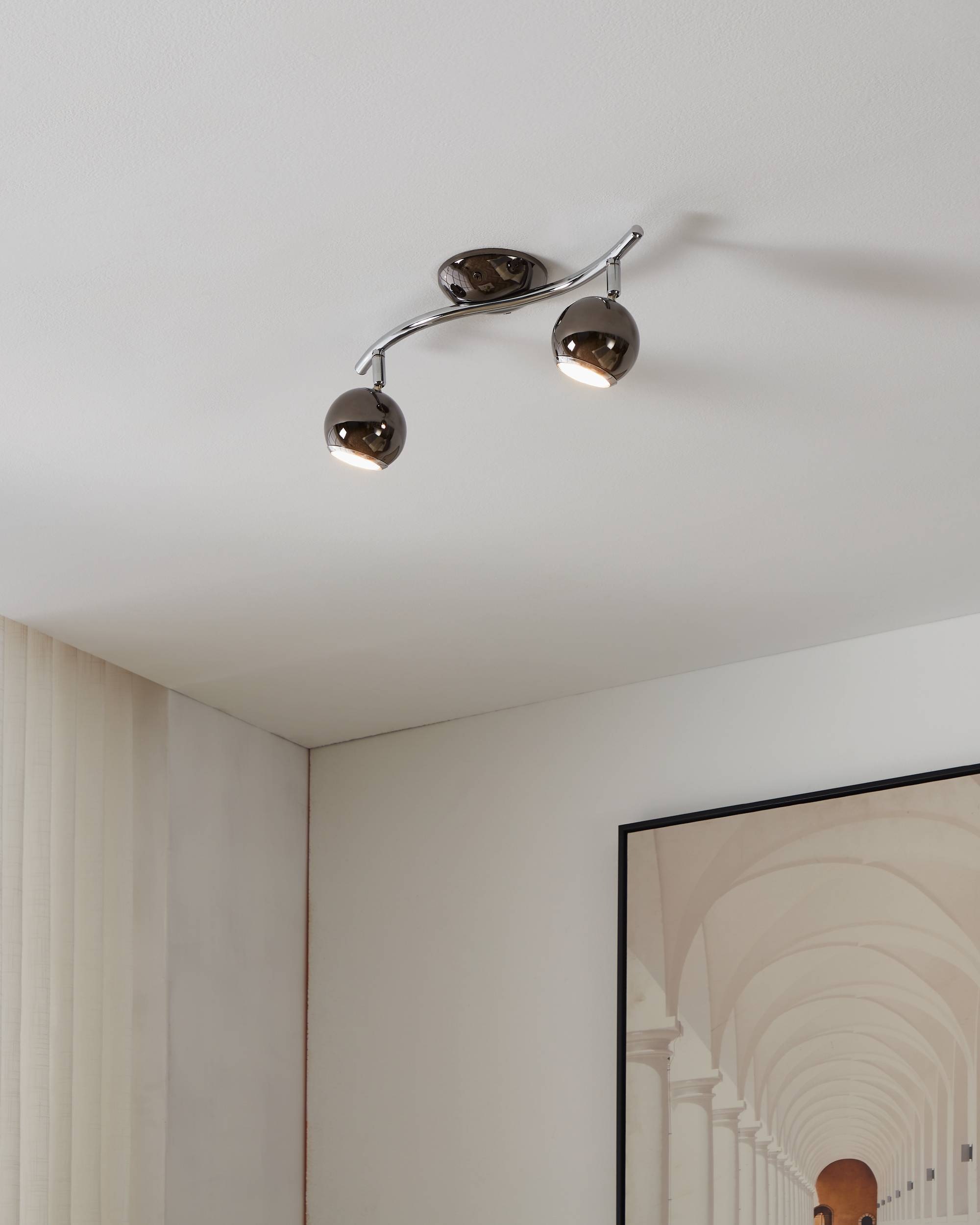 EGLO Deckenleuchte »Bimeda Deckenlampe, Flurlampe, Deckenstrahler aus Metall, GU10, Lampe« GU10 1 Stk. Warmweiß Spot - L36,5 x B10 cm - nickel-nero, chrom - 2X2,8W inkl.