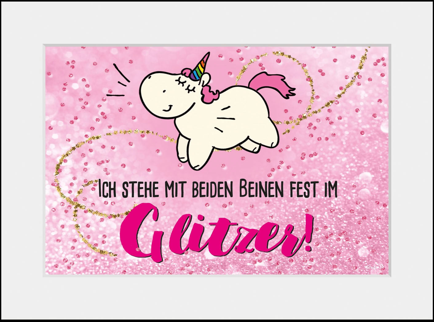 queence Bild »Glitzer Einhorn«, Einhorn-Sprüche & Texte-Schriftzug, (1 St.), HD Premium Poster-Druck inkl. Holzrahmen