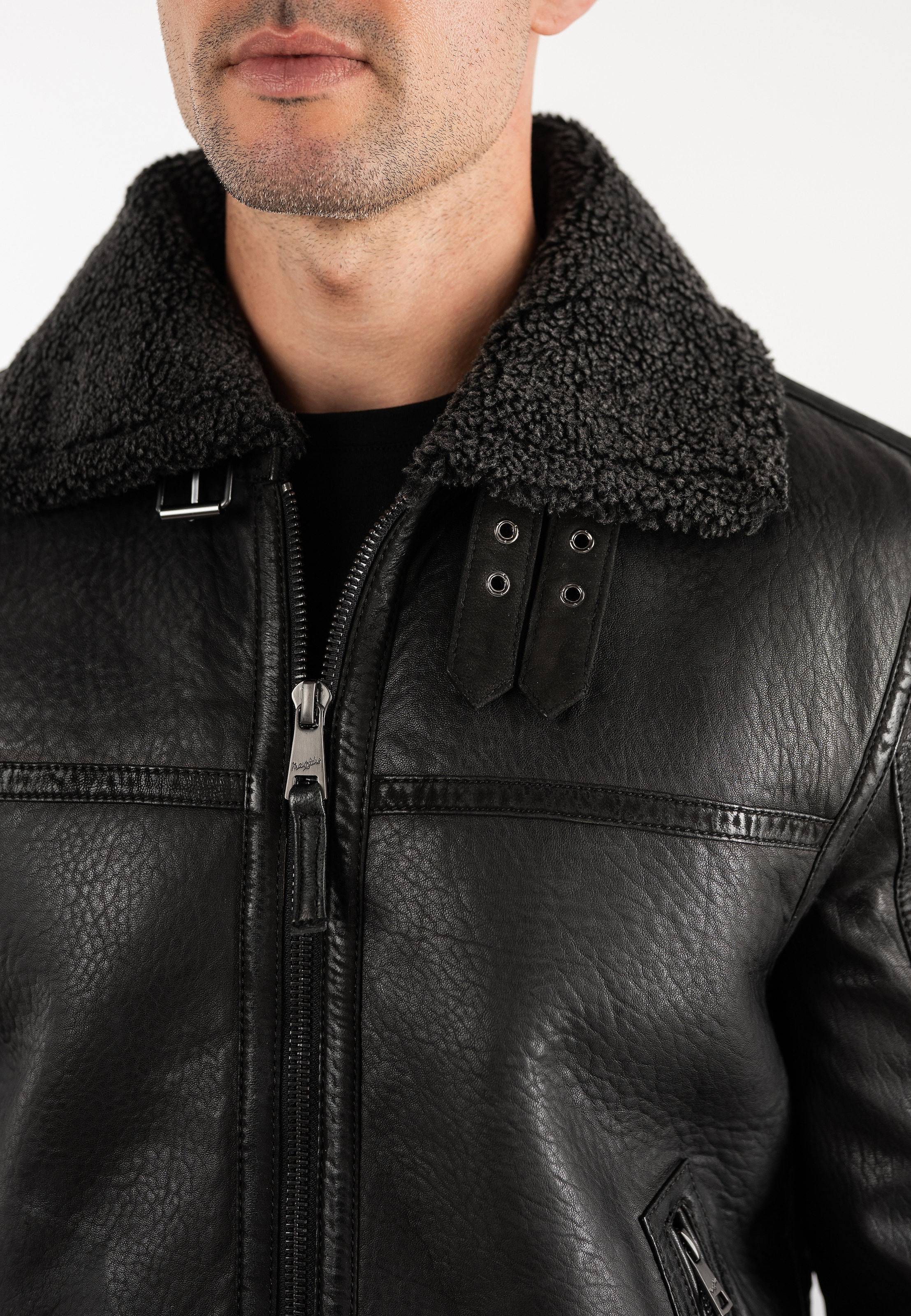 Mauritius Lederjacke »MMPolarforce« im Sherpa-Look mit Besatz am Kragen