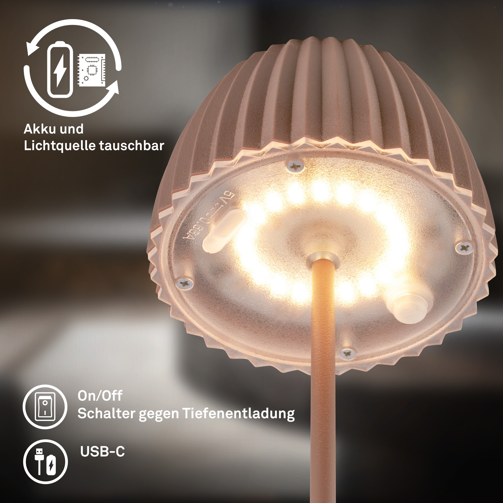 Briloner Leuchten LED Tischleuchte »Akku LED Tischleuchte, mini, umbrasand«