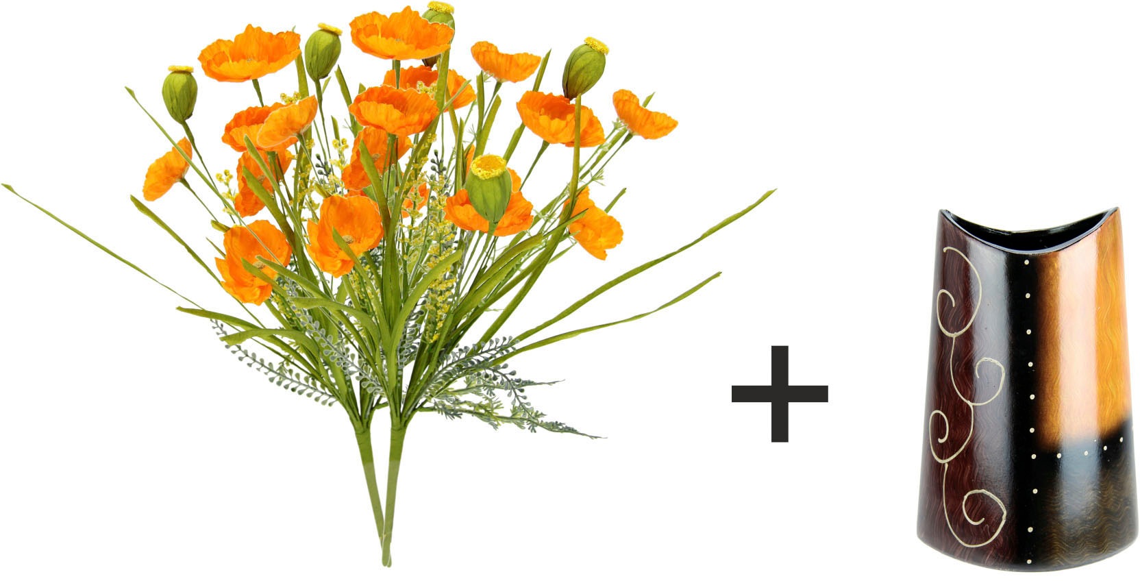 I.GE.A. Kunstblume »Mohnblumenbusch in Vase aus Keramik«, Blumen Mohnblume Mohn Mohnbusch Bouquet Strauß Seidenblumenstrauß