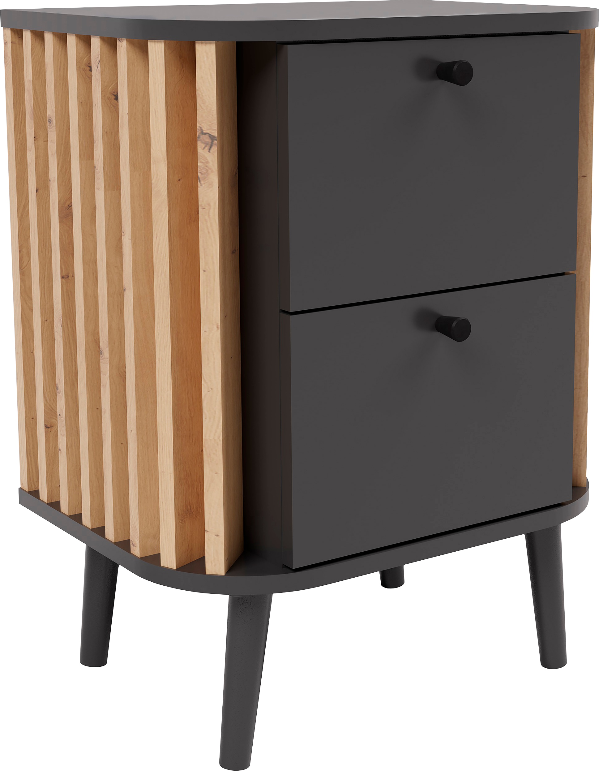 INOSIGN Kommode »Stavanger, Höhe 60 cm, Paneel-Stäbchen-Optik, 2 Schubkästen« 1 Stk. tlg. Nachtkonsole, Nachttisch, Nako, Kommode