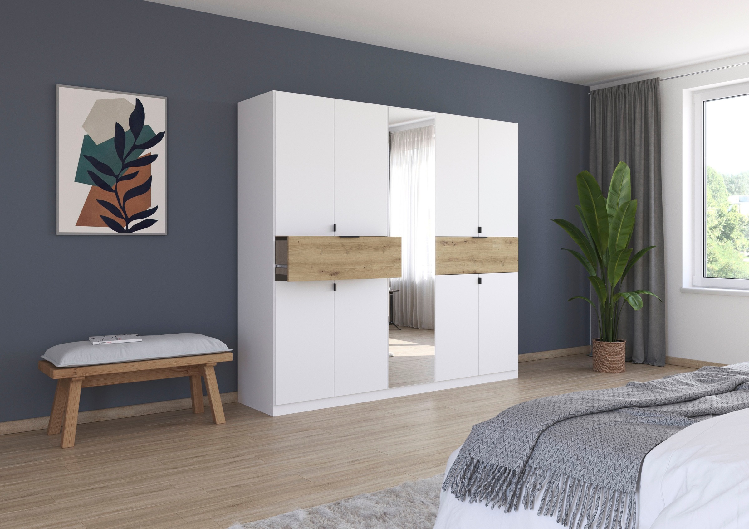 rauch Drehtürenschrank »Kleiderschrank Schrank Garderobe Wäscheschrank TICAO«, (Schubladen in der Höhe variabel positionierbar), mit 2 geräumigen Schubladen, viel Stauraum MADE IN GERMANY