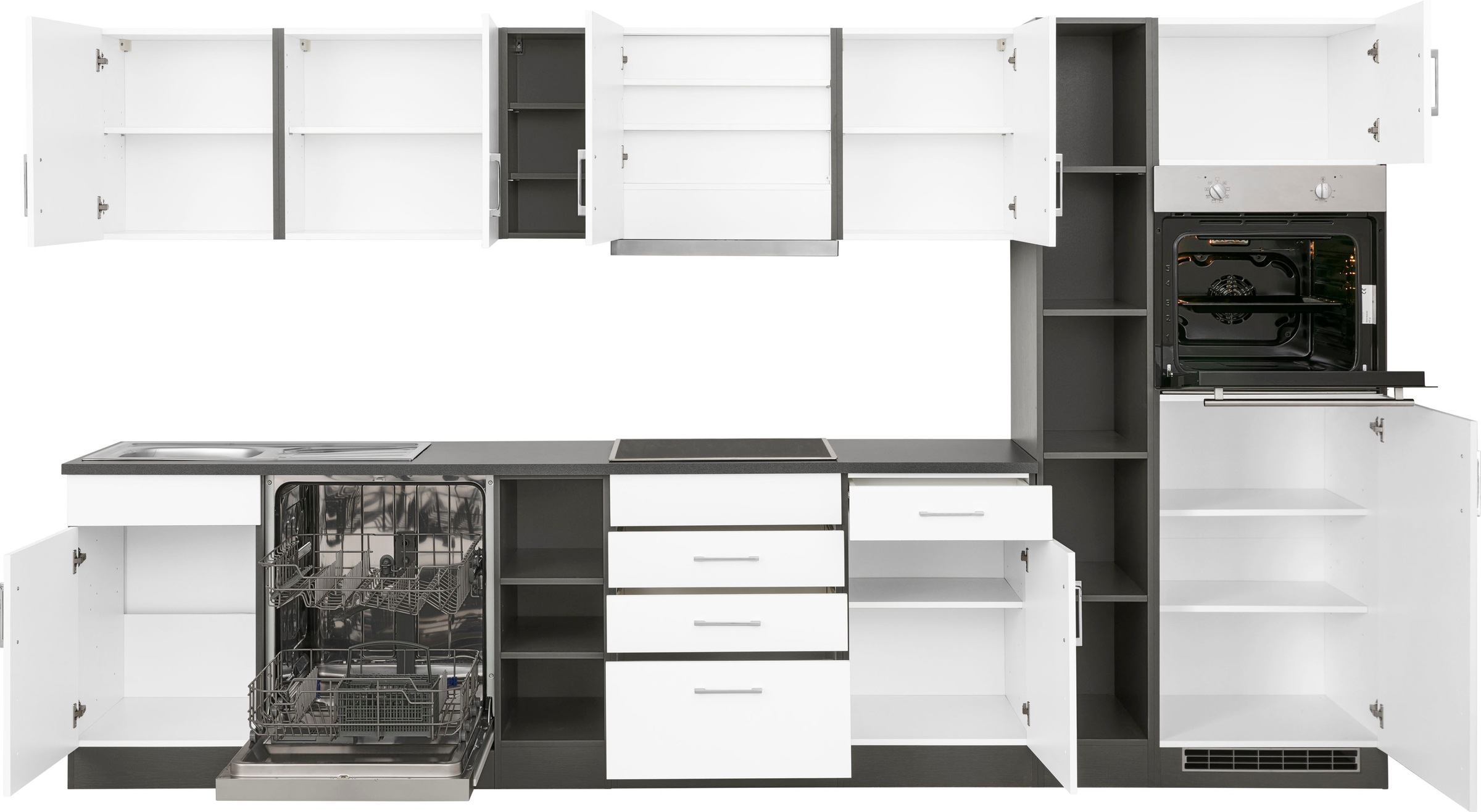 HELD MÖBEL Küchenzeile »Paris«, mit E-Geräten, Breite 340 cm, wahlweise mit Induktionskochfeld