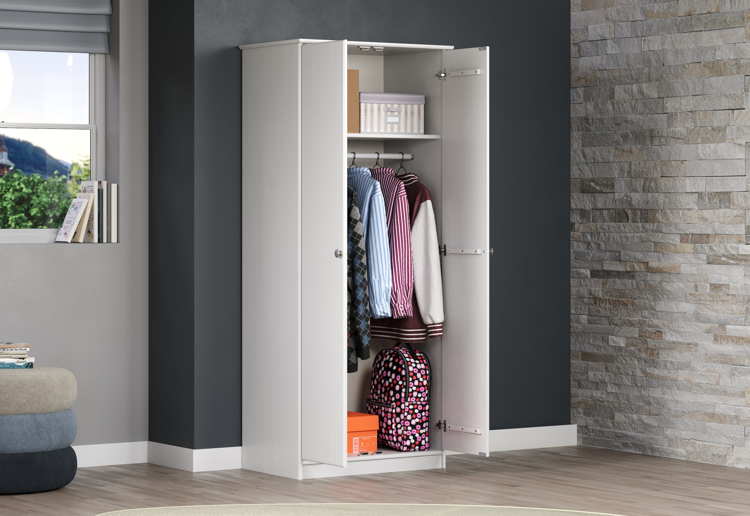 Home affaire Kleiderschrank »Delsbo Garderobenschrank Wäscheschrank Kiefer«, (1 St., schöner Schrank in Landhaus Design), Massivholz Schlafzimmerschrank in Weiß - (B/T/H) 73/50/175 cm