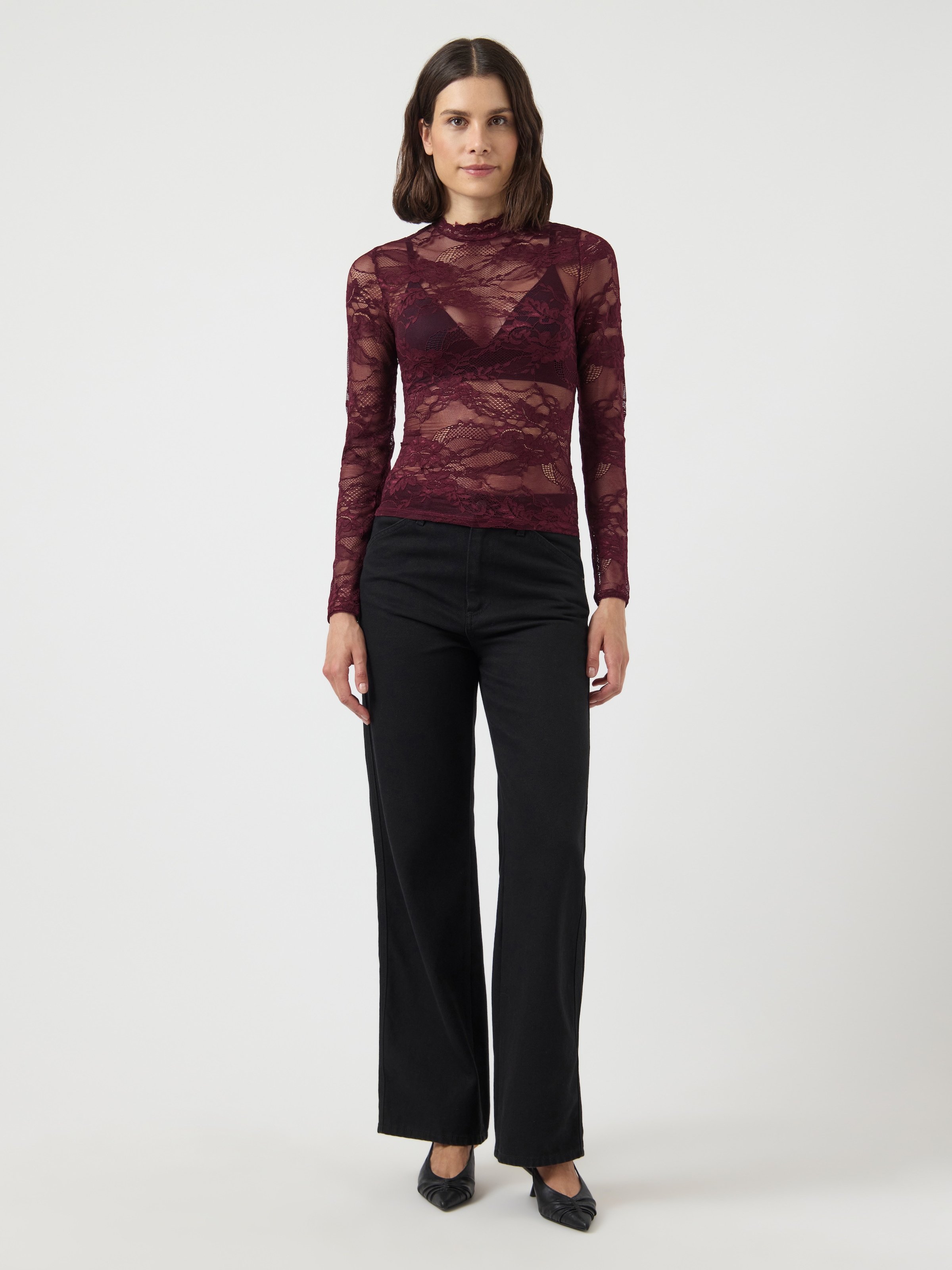 Y.A.S Langarmshirt »YASLACEY LS LACE TOP S. NOOS«