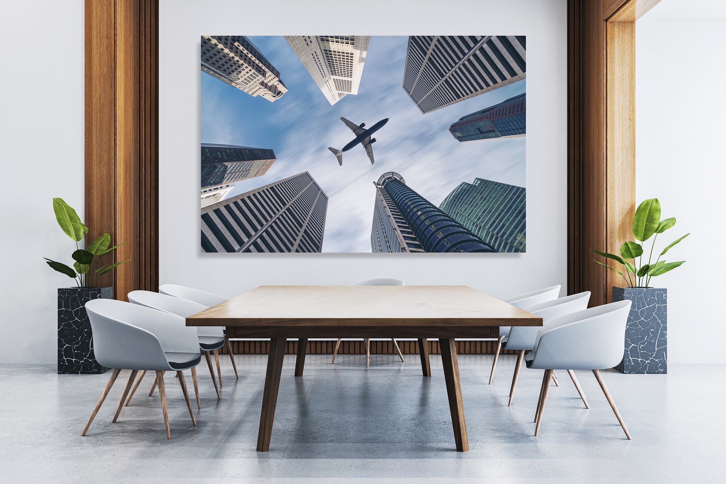 queence XXL-Wandbild »Akustikbild Flugzeug Wolkenkratzer«, Architektonische günstig online kaufen