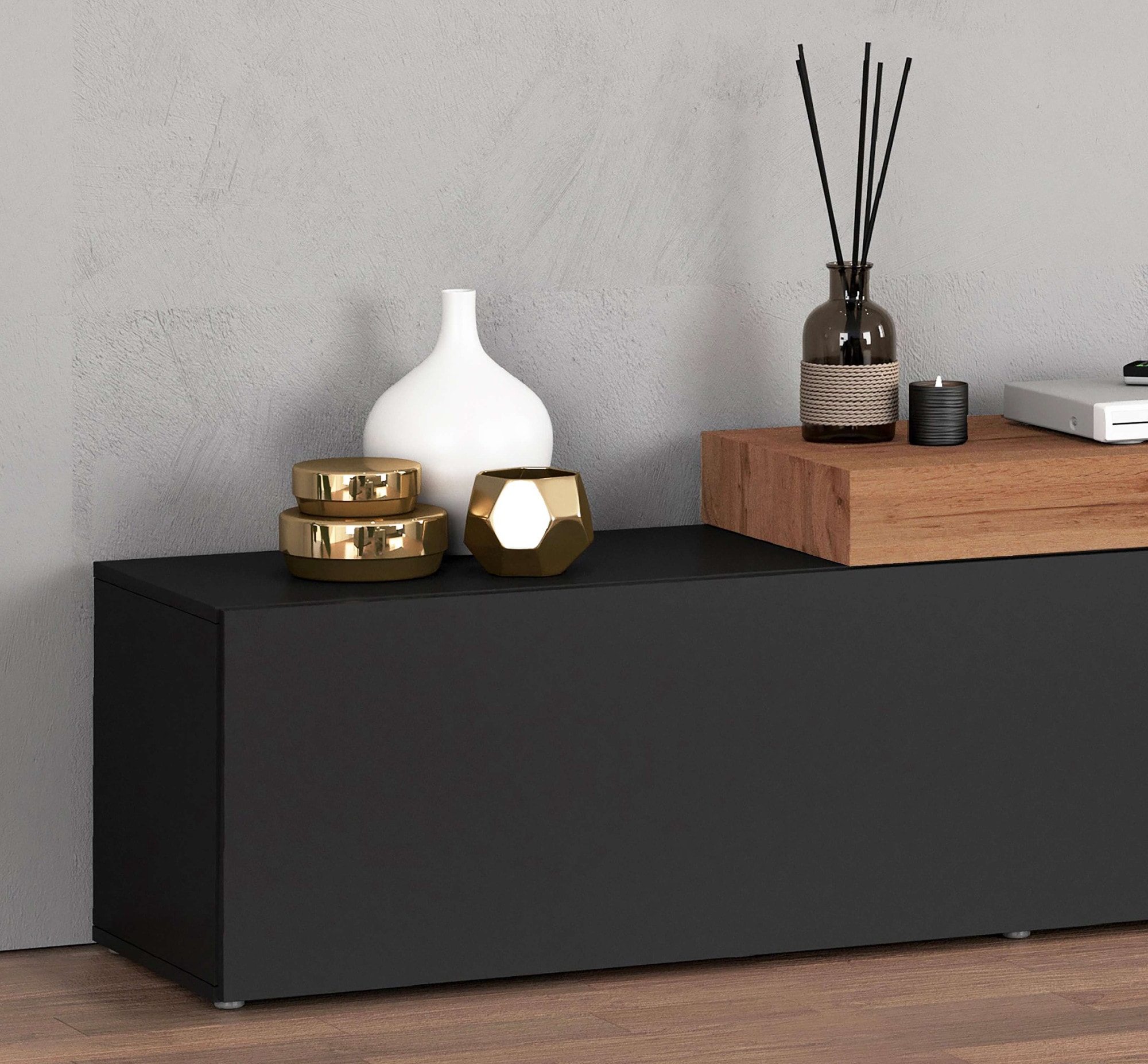 INOSIGN Lowboard »Chronos TV-Board, T-Schrank«, (1 St., Breite verstellbar von 180 bis 290 cm), Breite 240 cm TV-Board,Lowboard,1 Klappe und ein L-Förmiger Aufsatz