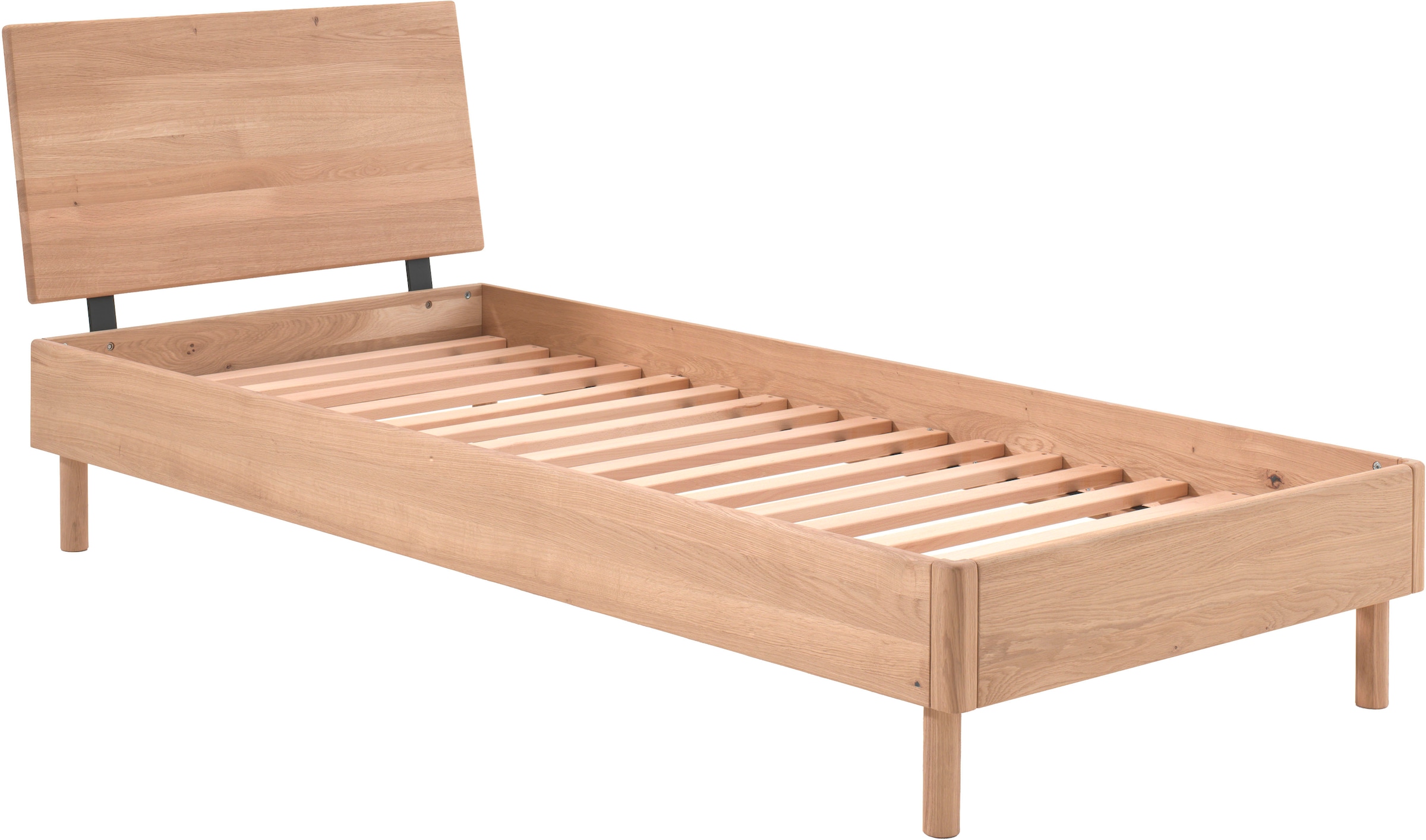 Home affaire Einzelbett »Forrest, mit oder ohne Polsterkopfteil, in modernem Design«, (Liegefläche 90x200 cm inkl. Massivholz Rolllattenrost), wahlweise in Buche oder Eiche massiv, stabil und hochwertig gebaut