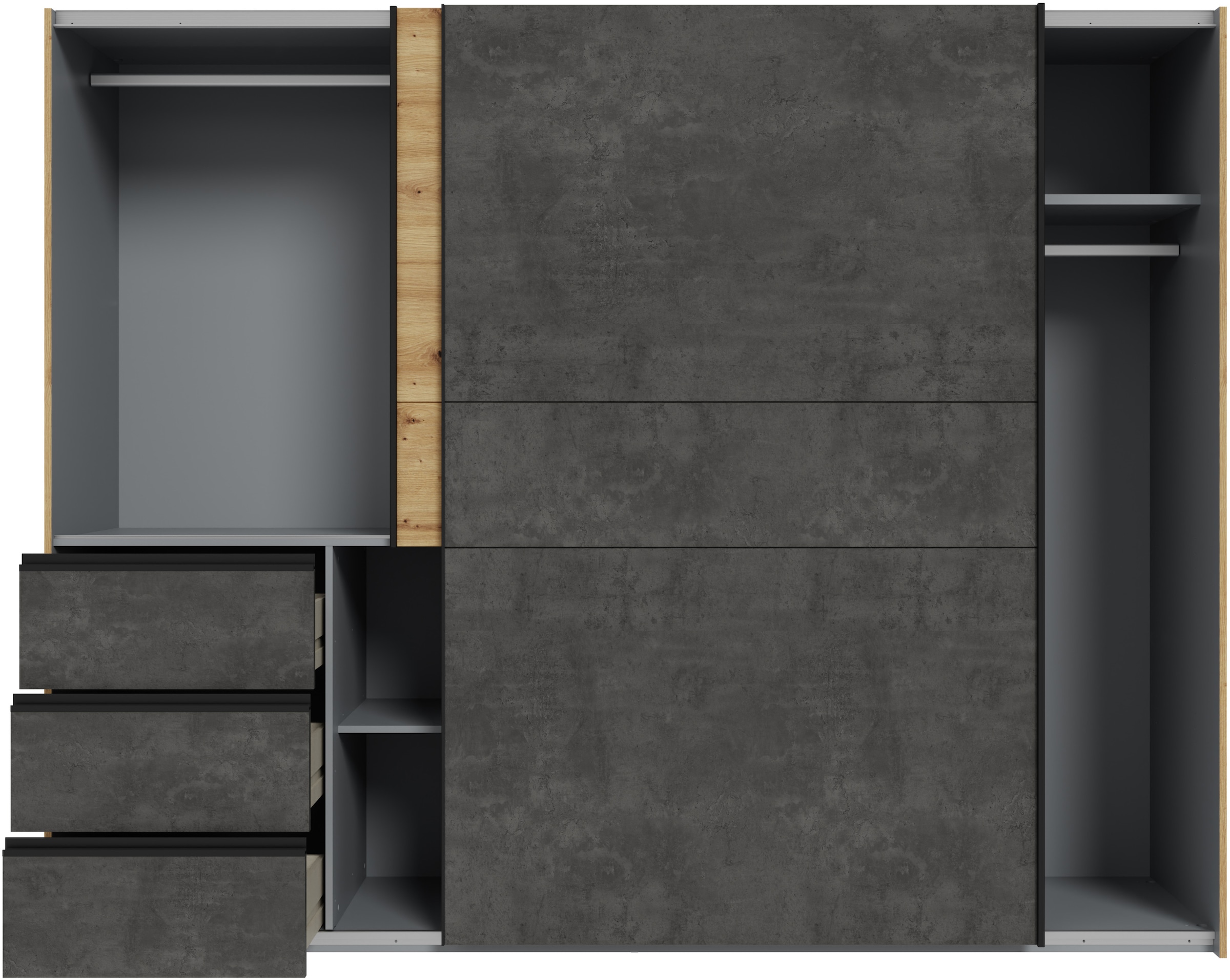 FORTE Schwebetürenschrank, Schwebetürenschrank, Stauraum, Schubkästen, erhältlich in 2 Dekoren