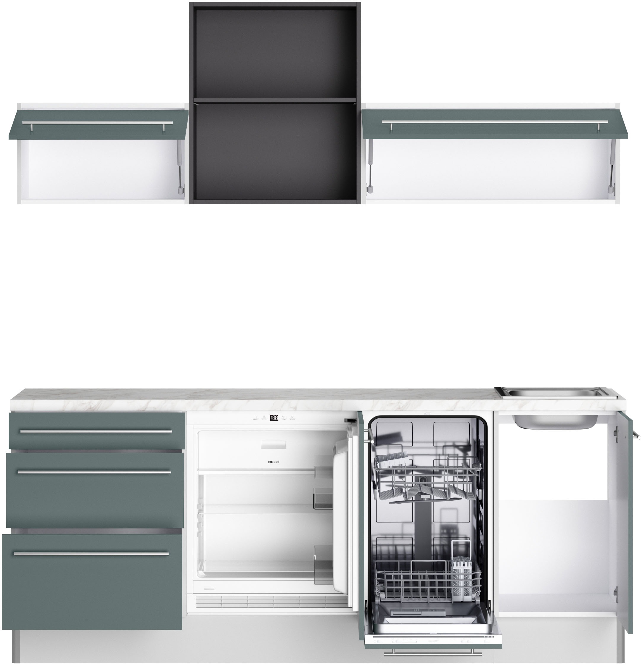 OPTIFIT Küche »Bern2«, Breite 210 cm, wahlweise mit E-Geräten, mit Regal
