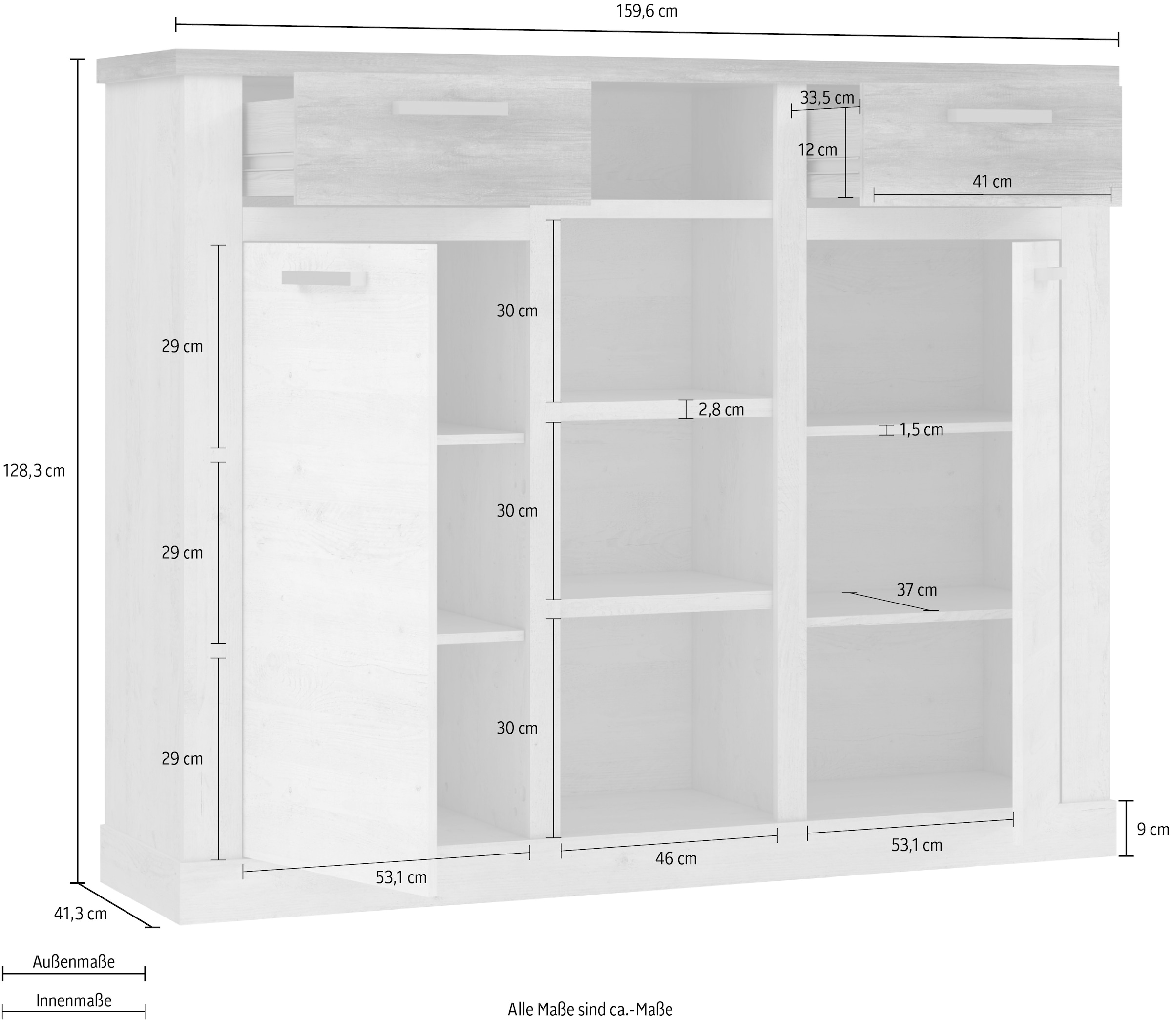 FORTE Highboard »Duro«, Breite 159,6 cm, Aktenschrank im Landhausstil