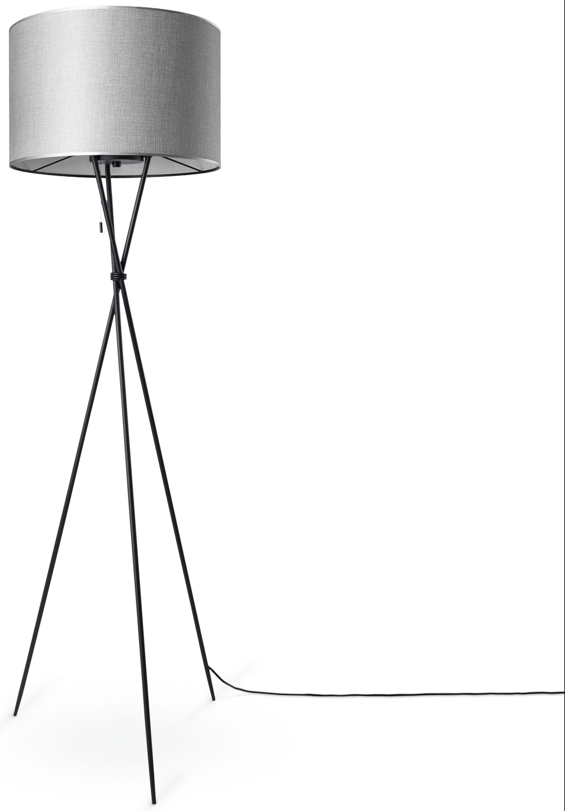 Paco Home Stehlampe »KATE CANVAS UNI COLOR«, Leuchtmittel E27 | ohne Leuchtmittel, Wohnzimmer Dreibein Stoffschirmlampe Standleuchte Textil Schirm E27