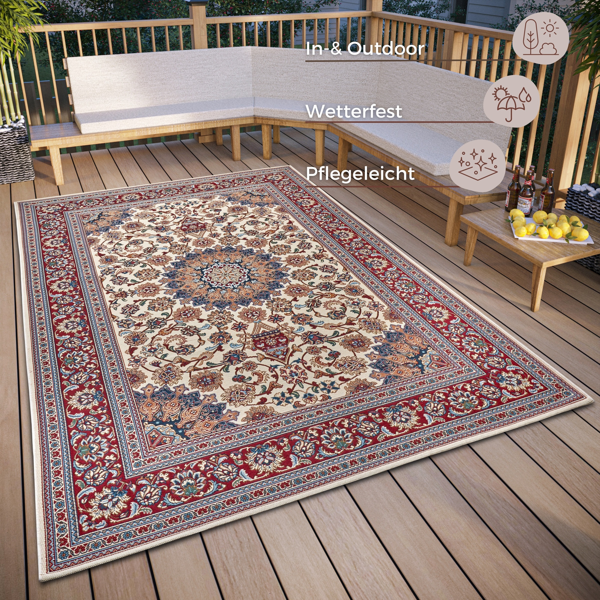 HANSE Home Teppich »Kadi«, rechteckig, 3 mm Höhe, In-& Outdoor, Teppich, Wetterfest, Balkon, Garten, Wohnzimmer, Orient