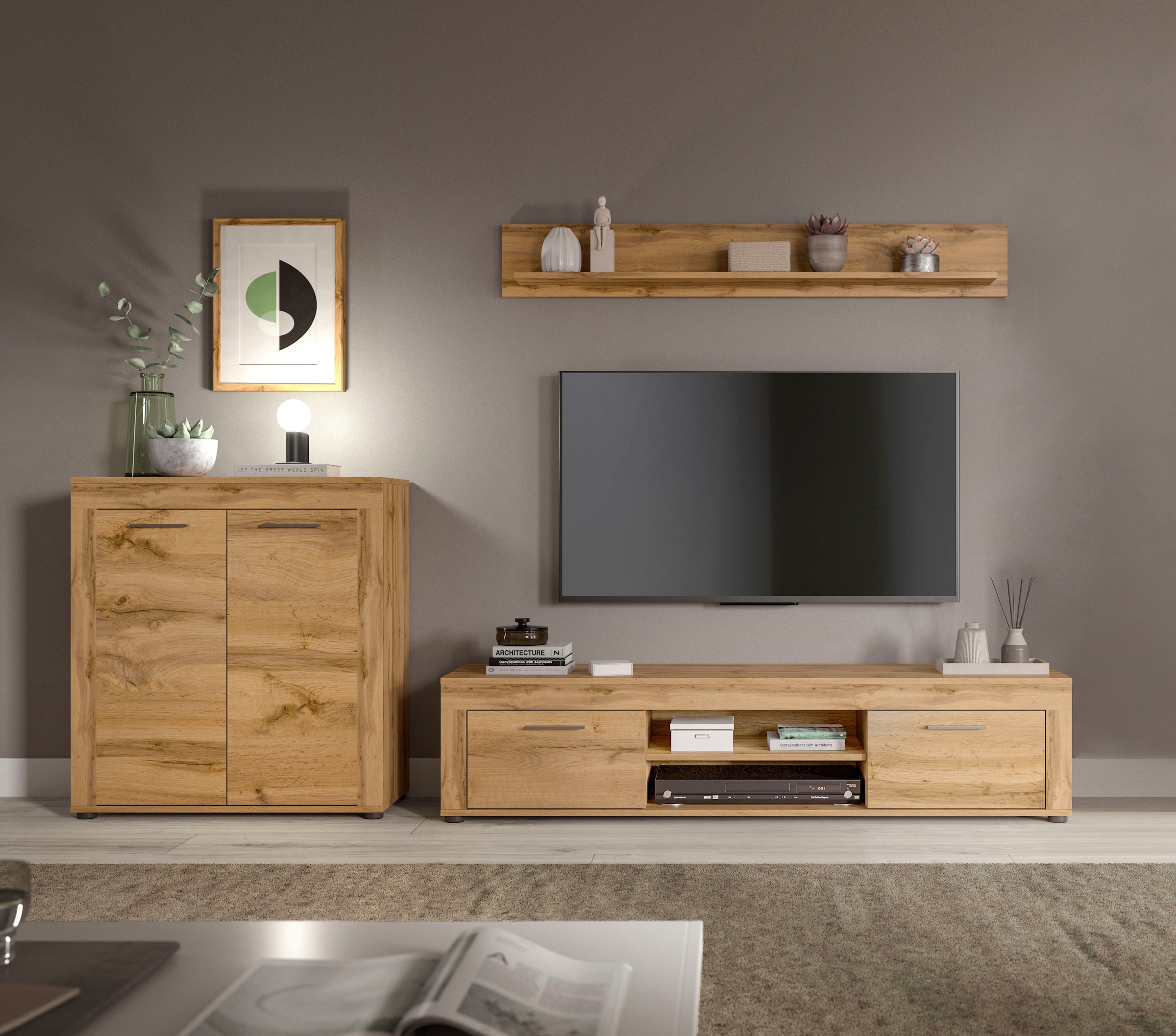 INOSIGN Wohnwand »Aosta, Breite 255cm, bestehend aus Highboard, Lowboard, Wandboard«, (3 St.), Wohnwand, Kombination, Anbauwand, Möbel Set, Schrankwand, Möbel Kombi
