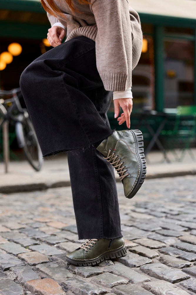 Rieker Schnürboots  Casual-Boots, Stiefelette, Plateauboots mit Kontrastnähten