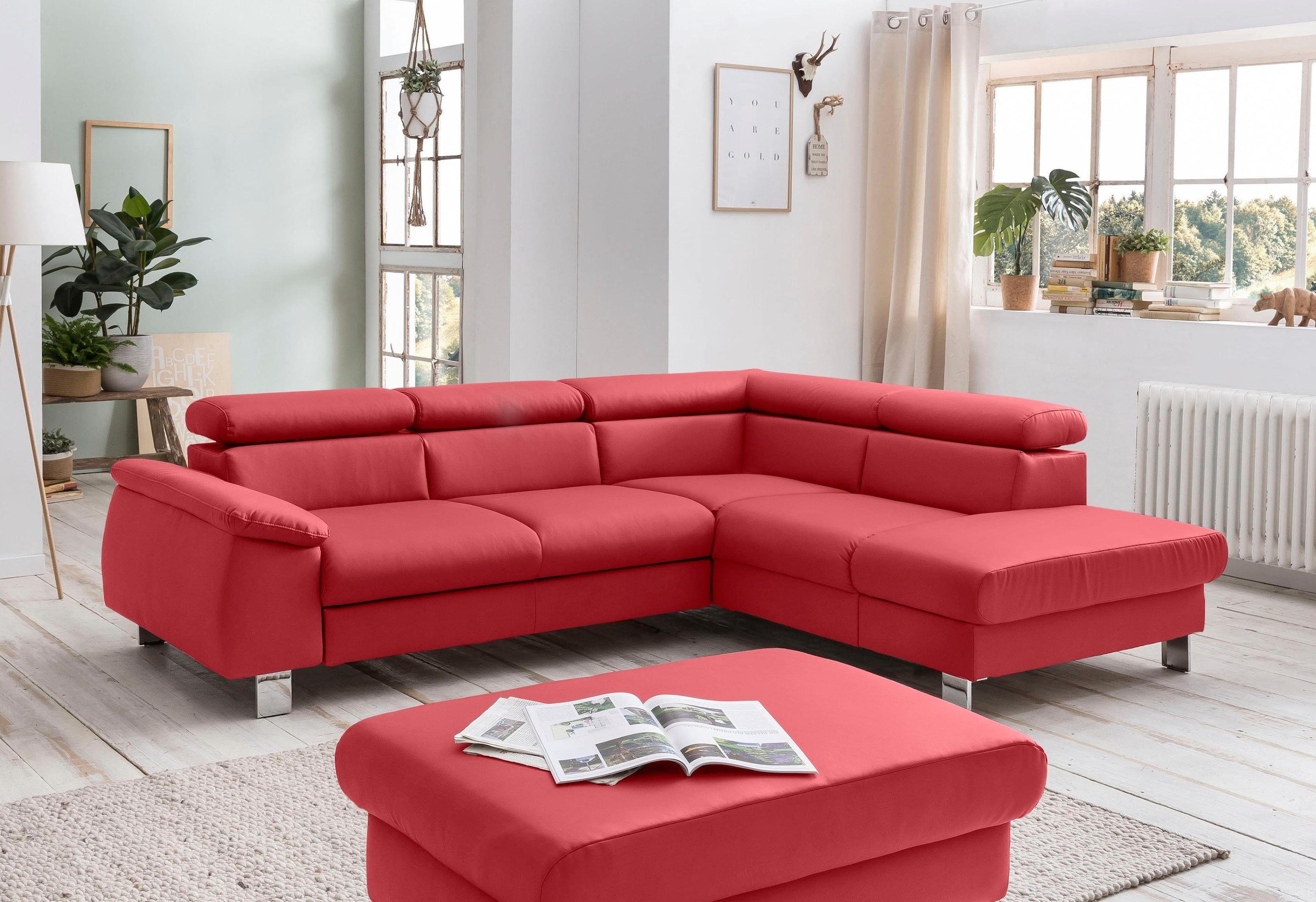 COTTA Ecksofa »Komaris L-Form mit Kopfteilverstellung«, wahlweise mit Bettfunktion, Bettkasten & Beleuchtung
