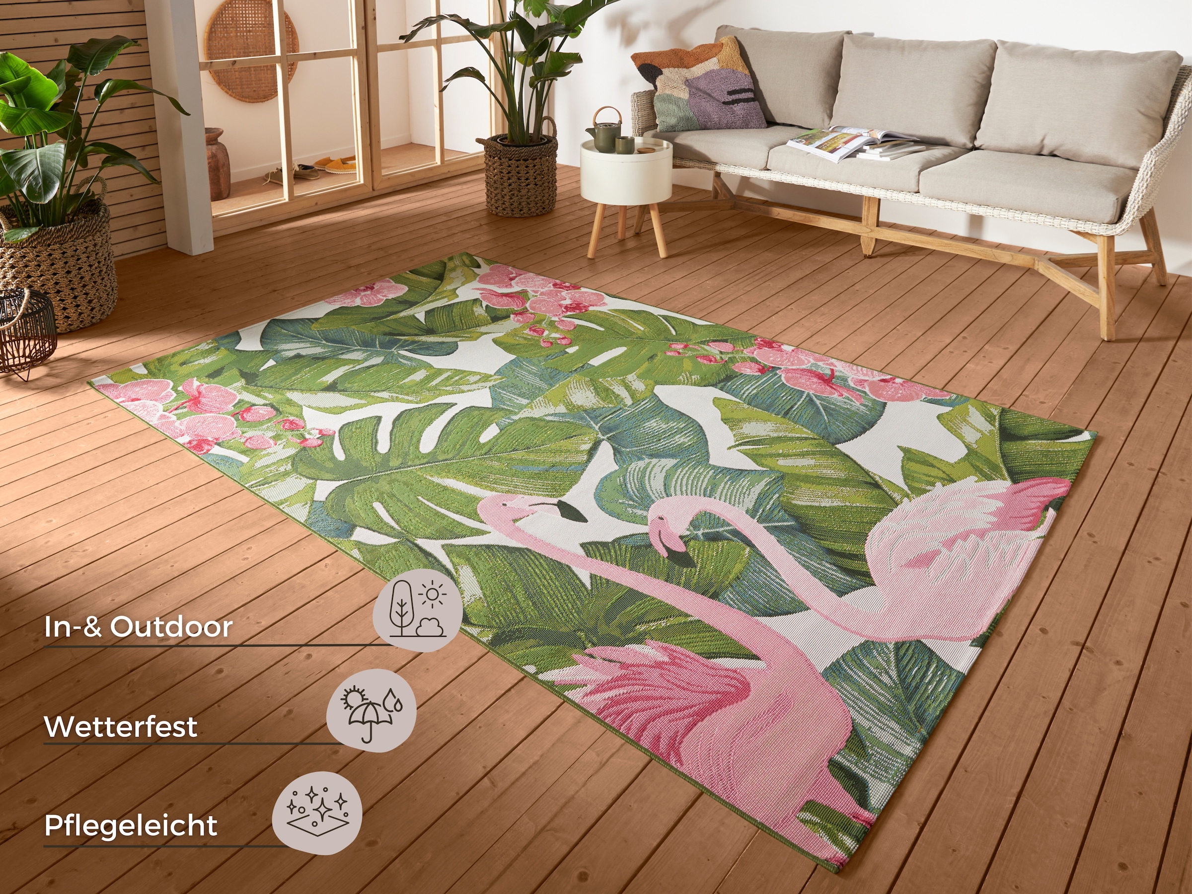 HANSE Home Outdoorteppich »Tropical Flamingo«, rechteckig, 3 mm Höhe, In-& günstig online kaufen