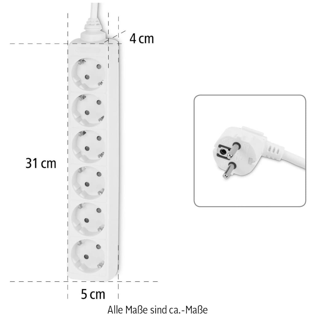 Hama Steckdosenleiste »Steckdosenverteiler 6-fach«, 6-fach, (Kabellänge 1,4 m), mit erhöhtem Berührungsschutz, Weiß