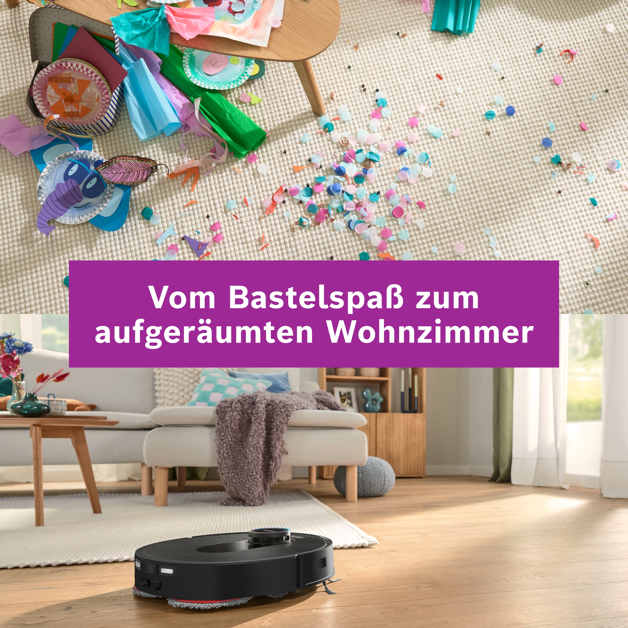 BOSCH Saugroboter »Spotless Max Cam BCRDW3BX, rotierende Wischpads, 70°C Selbstreinigung«, Datensicherheit, 11.000 Pa Saugkraft, Absaugstation, Kamera