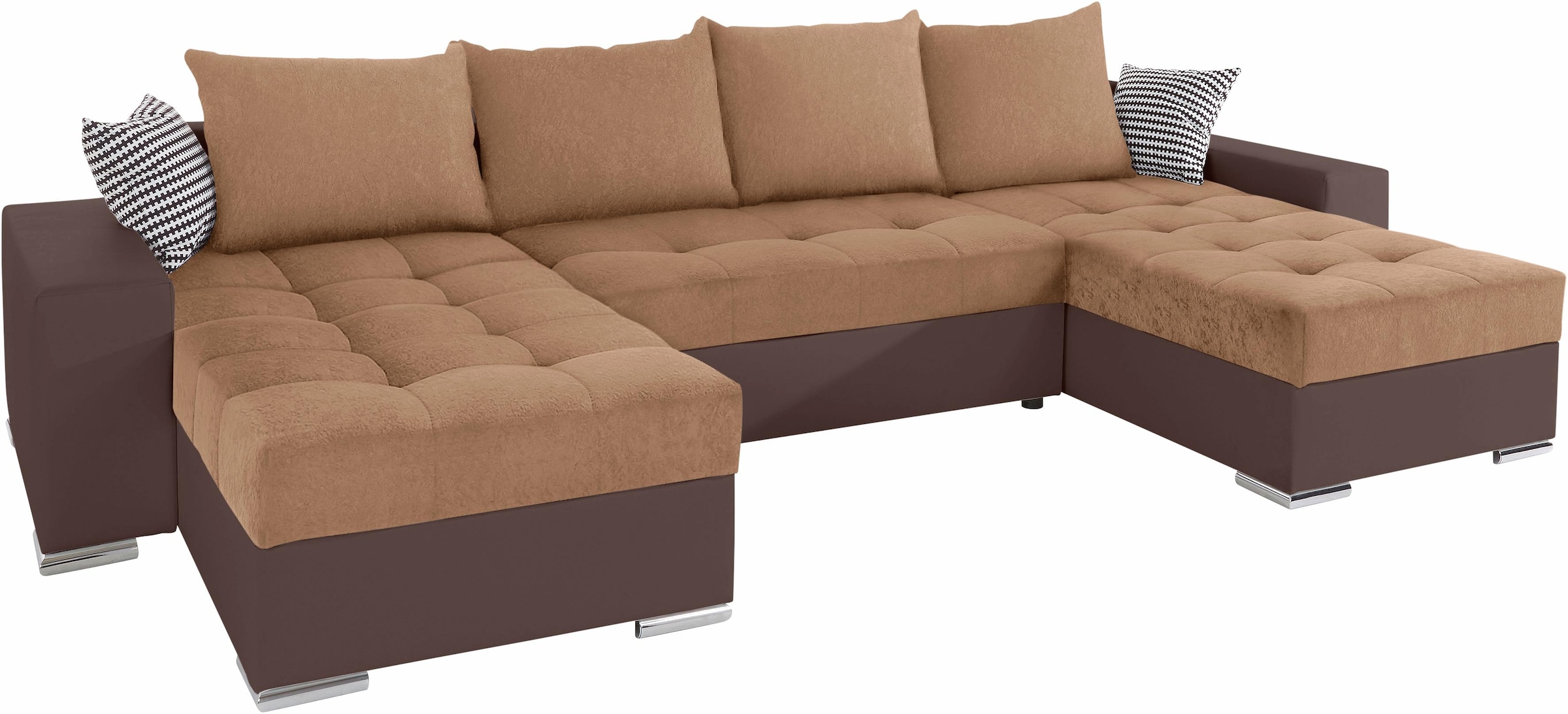 COLLECTION AB Wohnlandschaft »XL-Josy U-Form, Breite 313 cm, Kunstleder-Mix, Microfaser«, inkl. Bettfunktion, Bettkasten, mit 4 gleich großen Rückenkissen