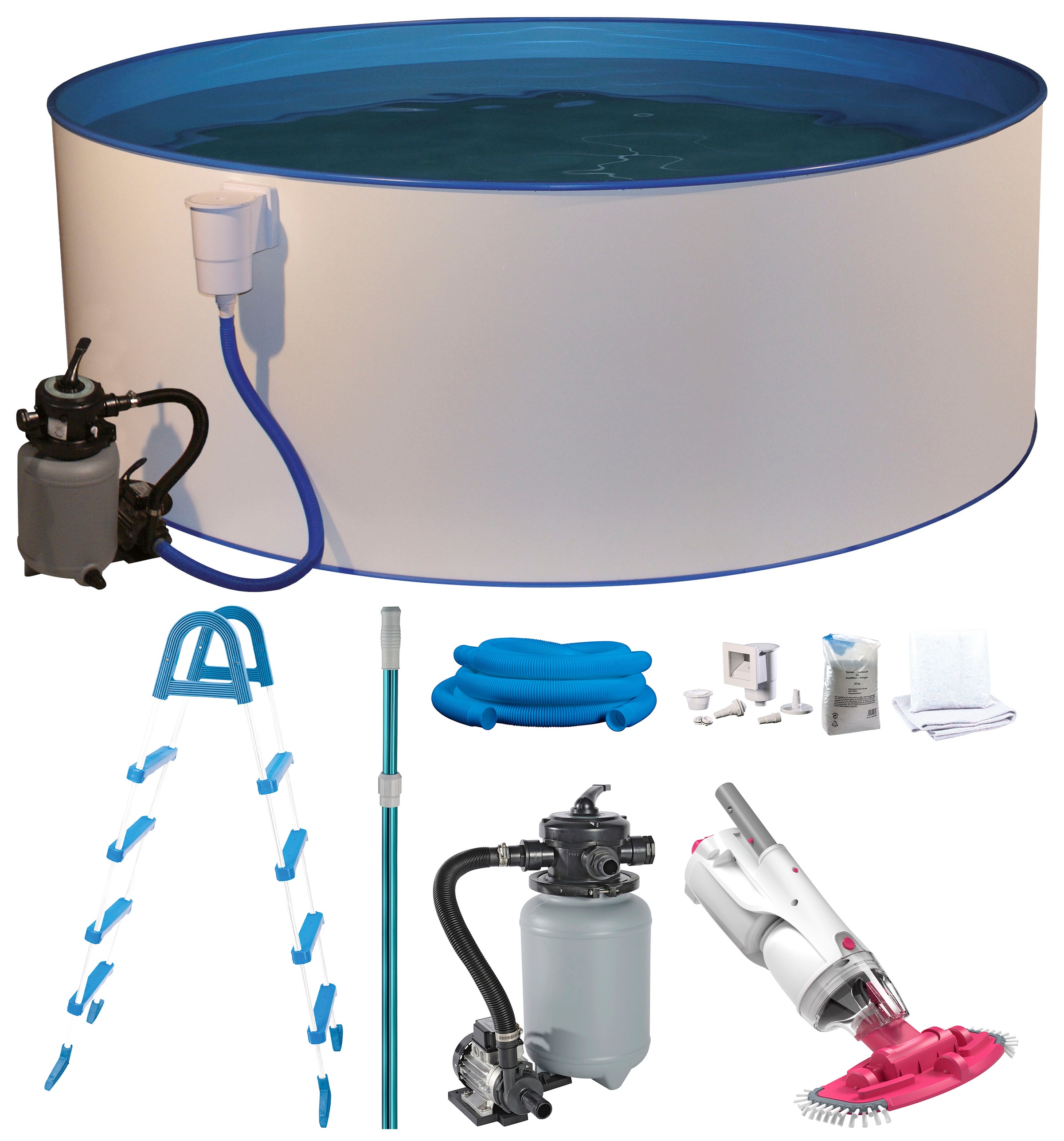 MY POOL BWT Rundpool »Mit Akku-Bodensauger BC30« Tiefe 1, 2 m, in zwei Größen erhältlich weiß Ø/B/H/L: 3,5 cm x Breite x Höhe 1,2 cm x Länge