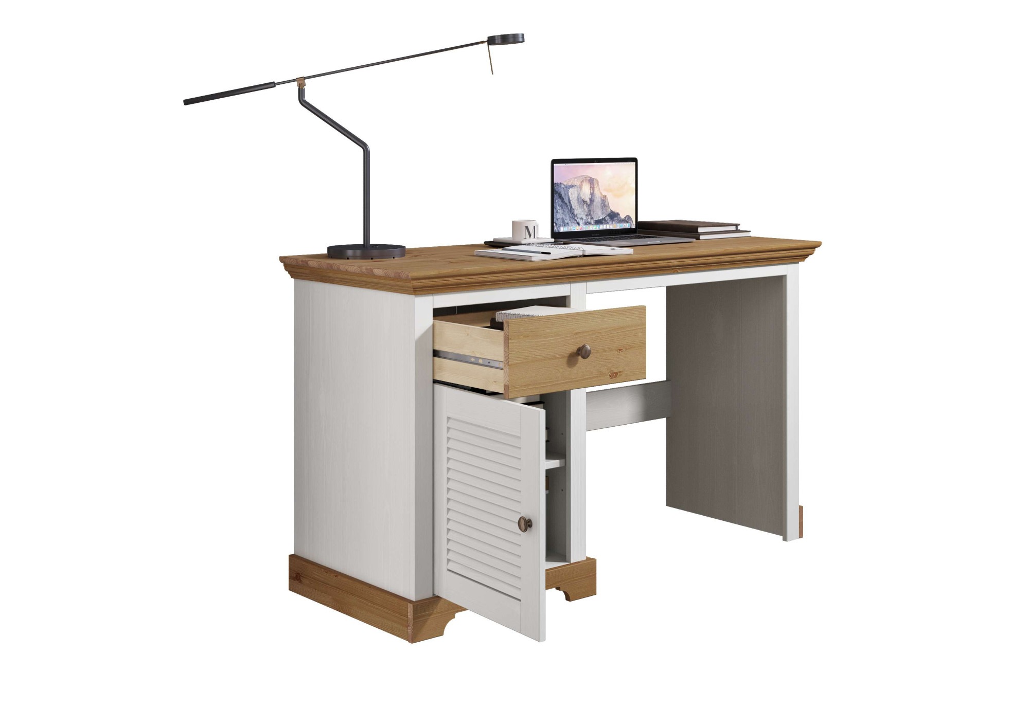 Home affaire Schreibtisch »Ayanna«, Massivholz, mit Schublade und Tür, Lamellenfront, Breite 130 cm
