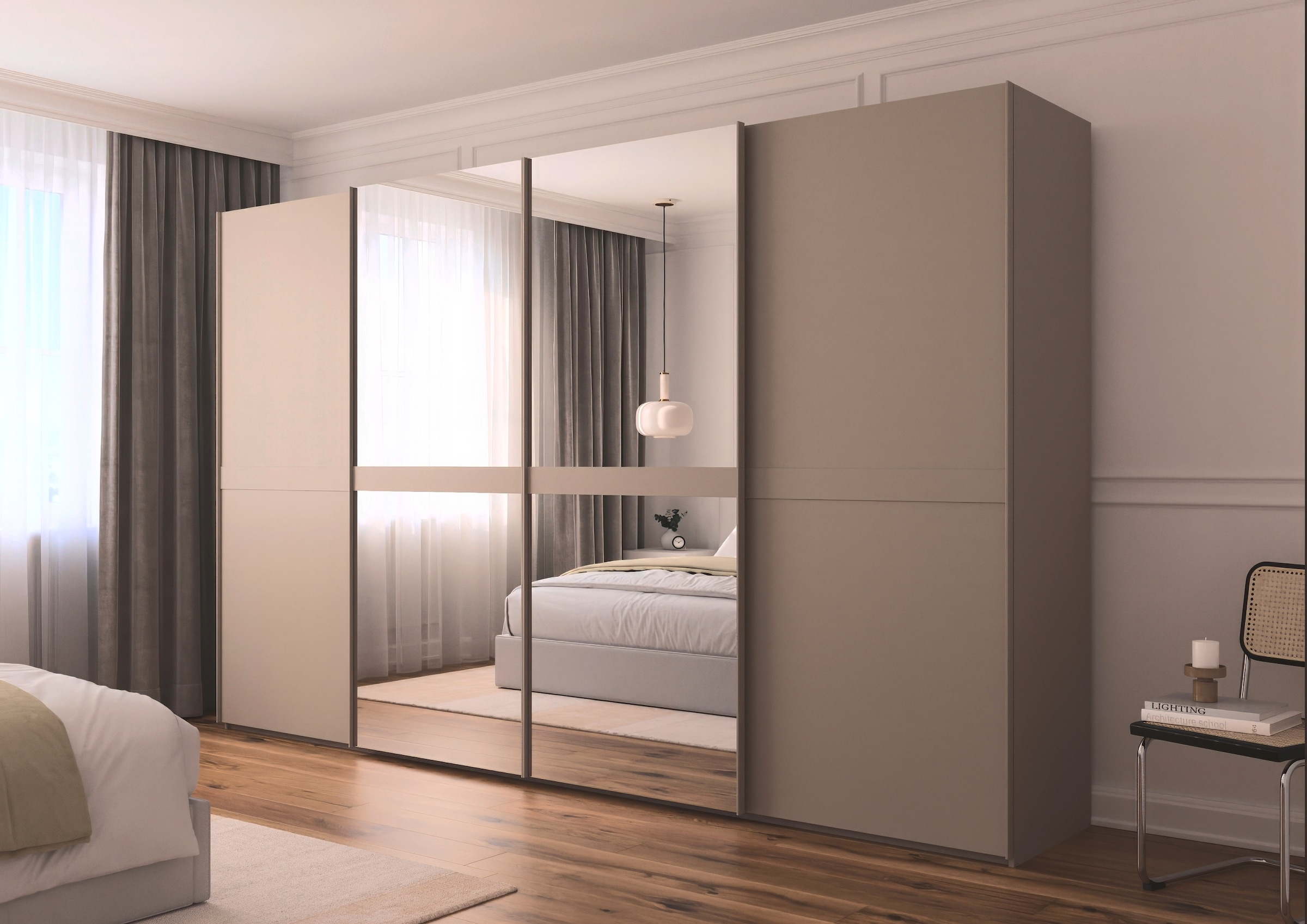 rauch Schwebetürenschrank »Kleiderschrank Schrank Garderobe Schlafzimmerschrank SCALE-LINE«, edle Optik mit Bauchbinde in Korpusfarbe mit Spiegel MADE IN GERMANY