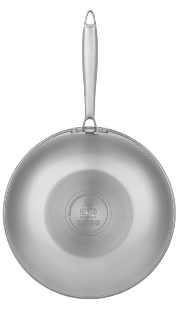 RESTO Kitchenware Wok »Achird tiefe Pfanne aus Tri-Ply (Edelstahl + Aluminium + Edelstahl)«, Edelstahl 18/10, (1 tlg.), Energieeinsparung 25% durch die dreilagige Basis, ofenfest