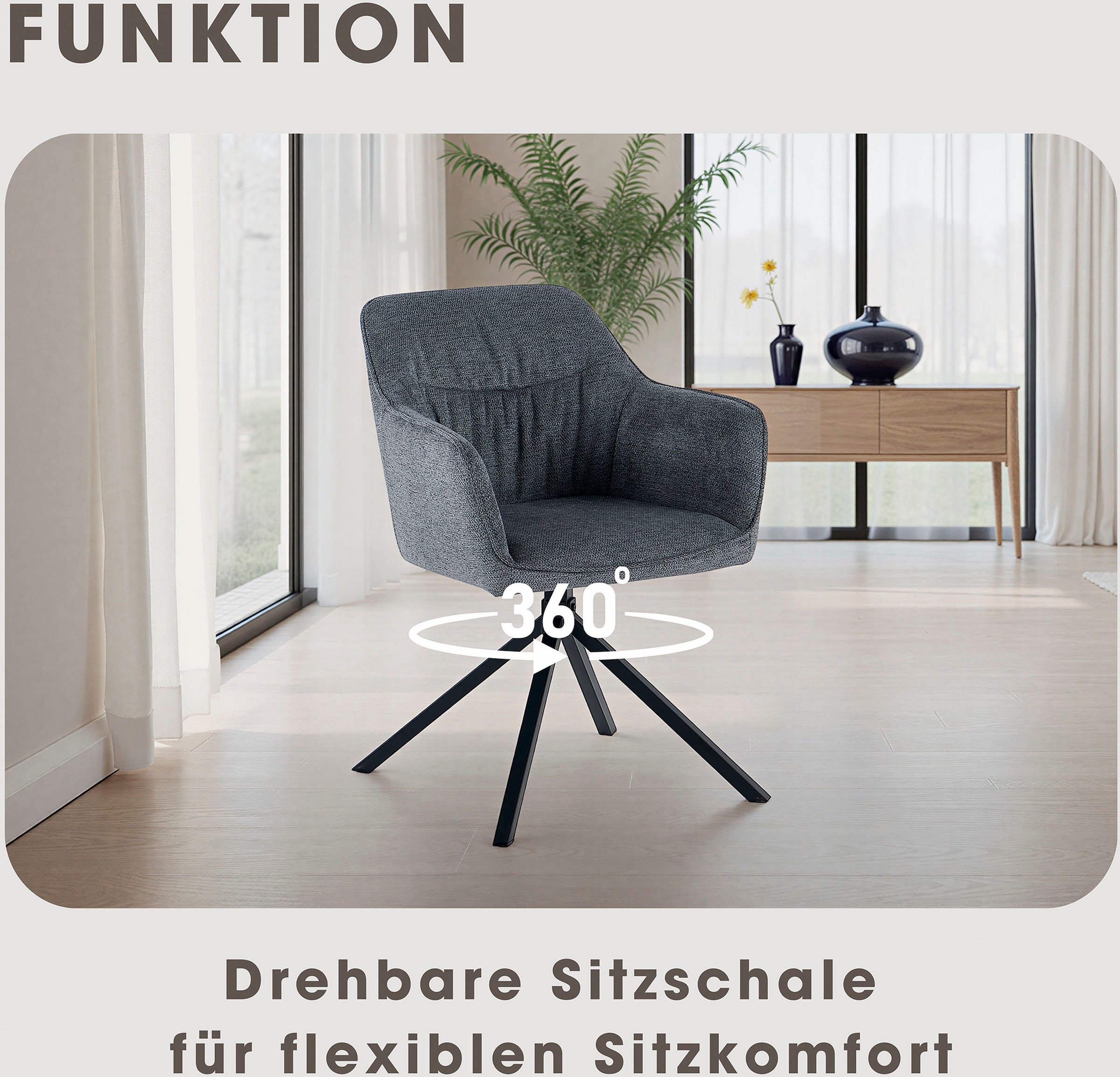 OTTO home Esszimmerstuhl »Turin« (Set) 2 Stk.moderner Stuhl, 360 Grad drehbar, mit hochwertigem Strukturstoff