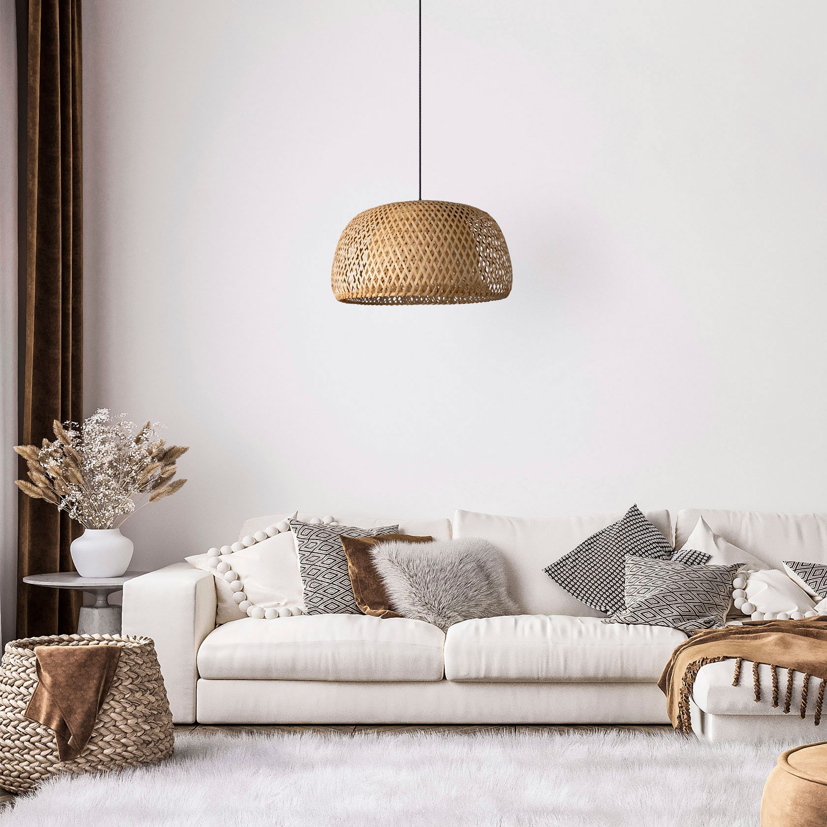 Paco Home Pendelleuchte »PESA«, Leuchtmittel E27   ohne Leuchtmittel, Bambu günstig online kaufen