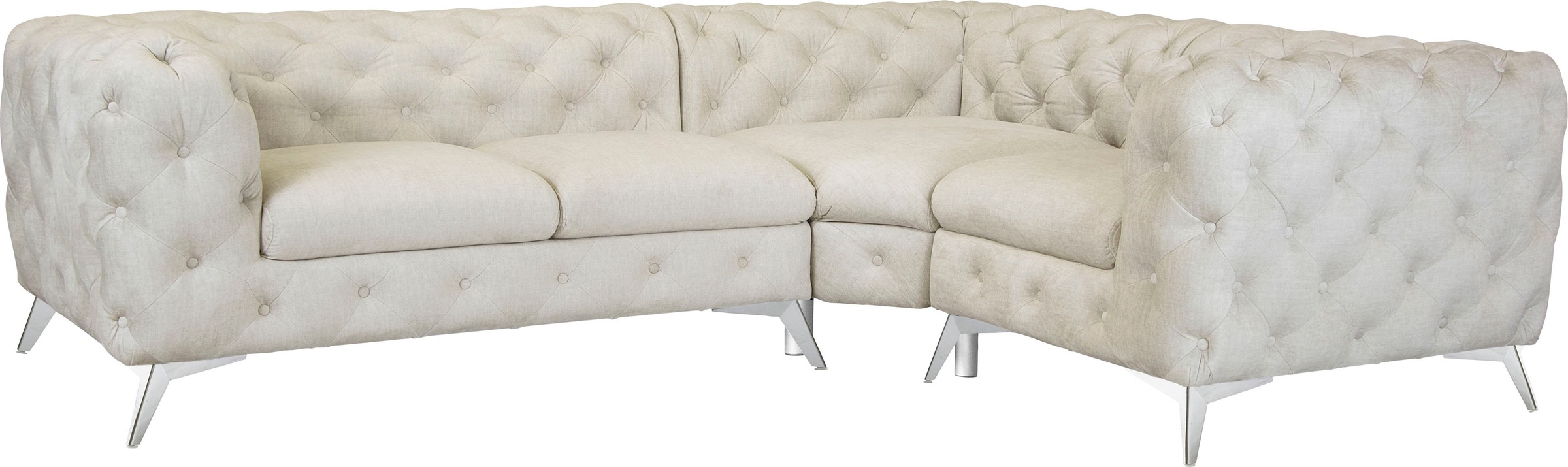 Leonique Chesterfield-Sofa »Ecksofa GLYNIS L-Form mit Wellenunterfederung, Maße B/T/H 264/204/75cm«, aufwändige Knopfheftung, moderne Chesterfield Optik, Fußfarbe wählbar