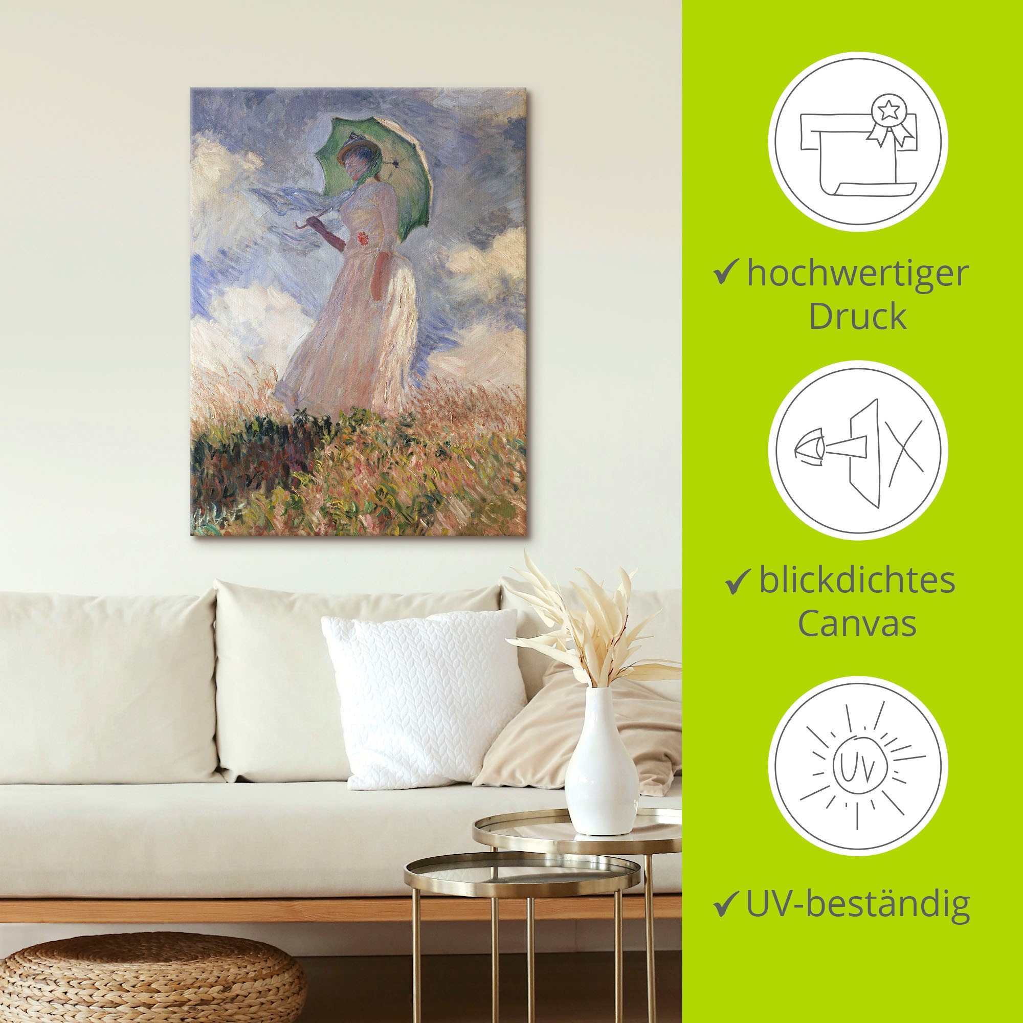 Artland Wandbild »Frau mit Sonnenschirm, Suzanne Hoschedé«, Frau, (1 St.), als Leinwandbild, Poster in verschied. Größen