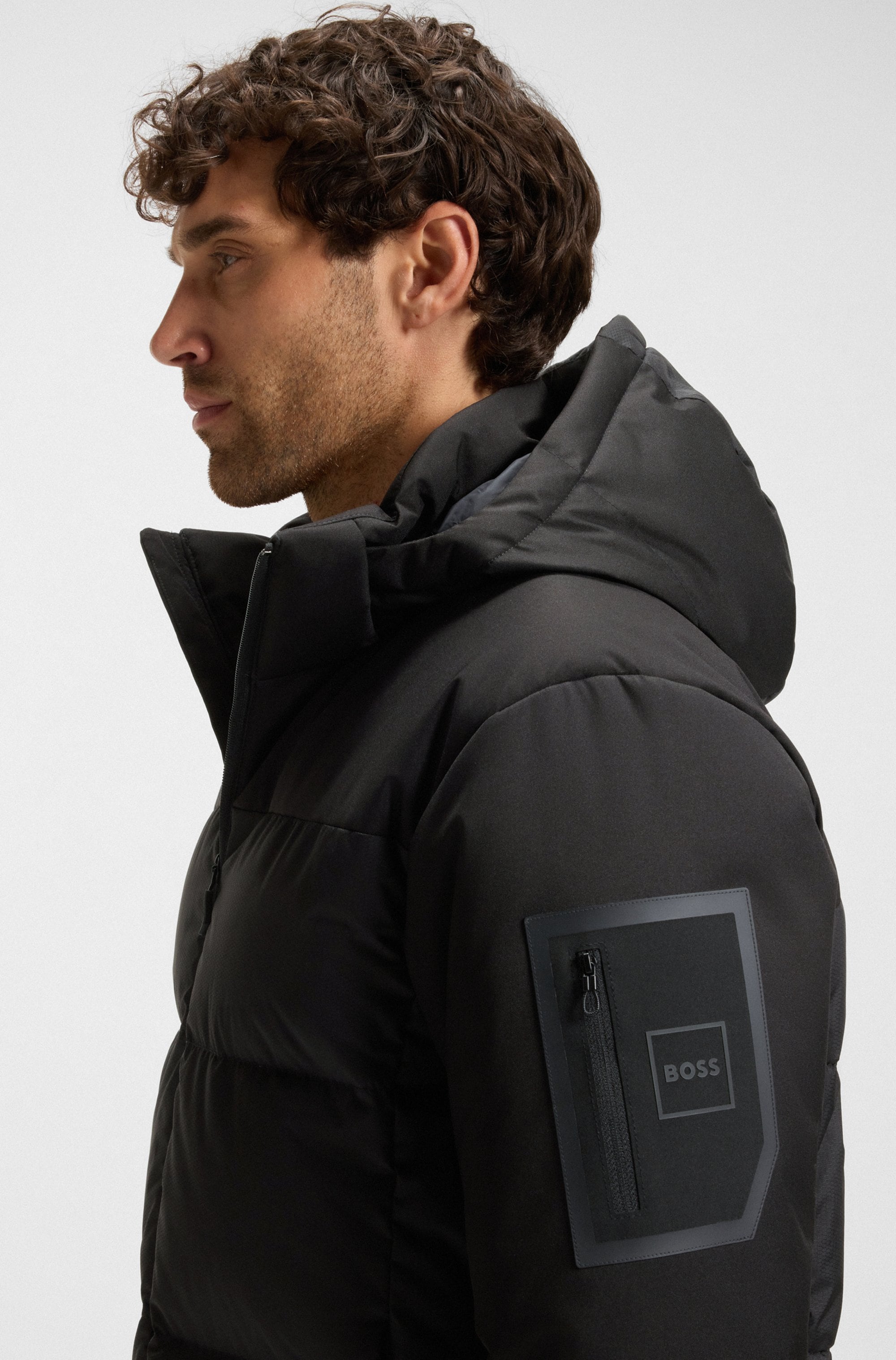 BOSS GREEN Daunenjacke, mit Kapuze, abnehmbare Kapuze, Regular Fit, warm wattiert