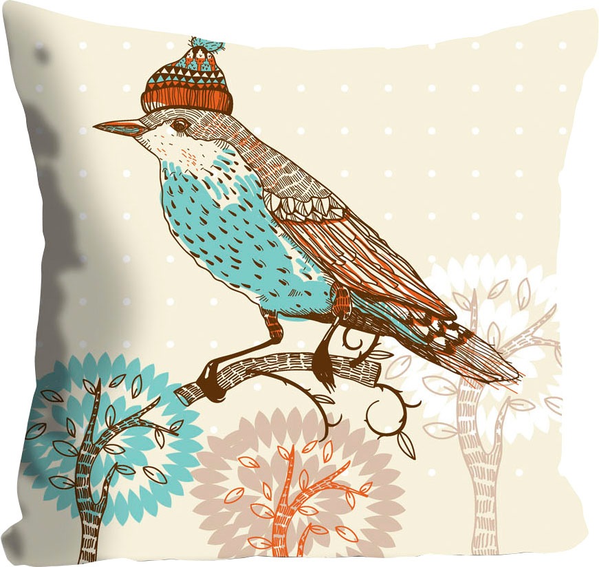 queence Dekokissen »Charly«, Kissenhülle,Vogel,Mütze,Lustig,Winter,Weihnach günstig online kaufen