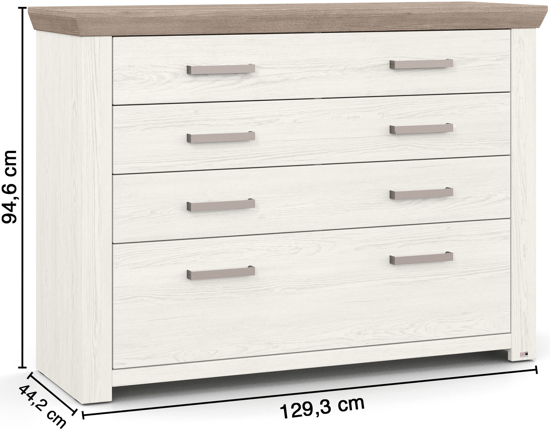set one by Musterring Kommode »York Schlafen«, (1 St.), 8 Schubkästen an 4 Fronten, zwei Farbvarianten, Metallgriff, B129cm