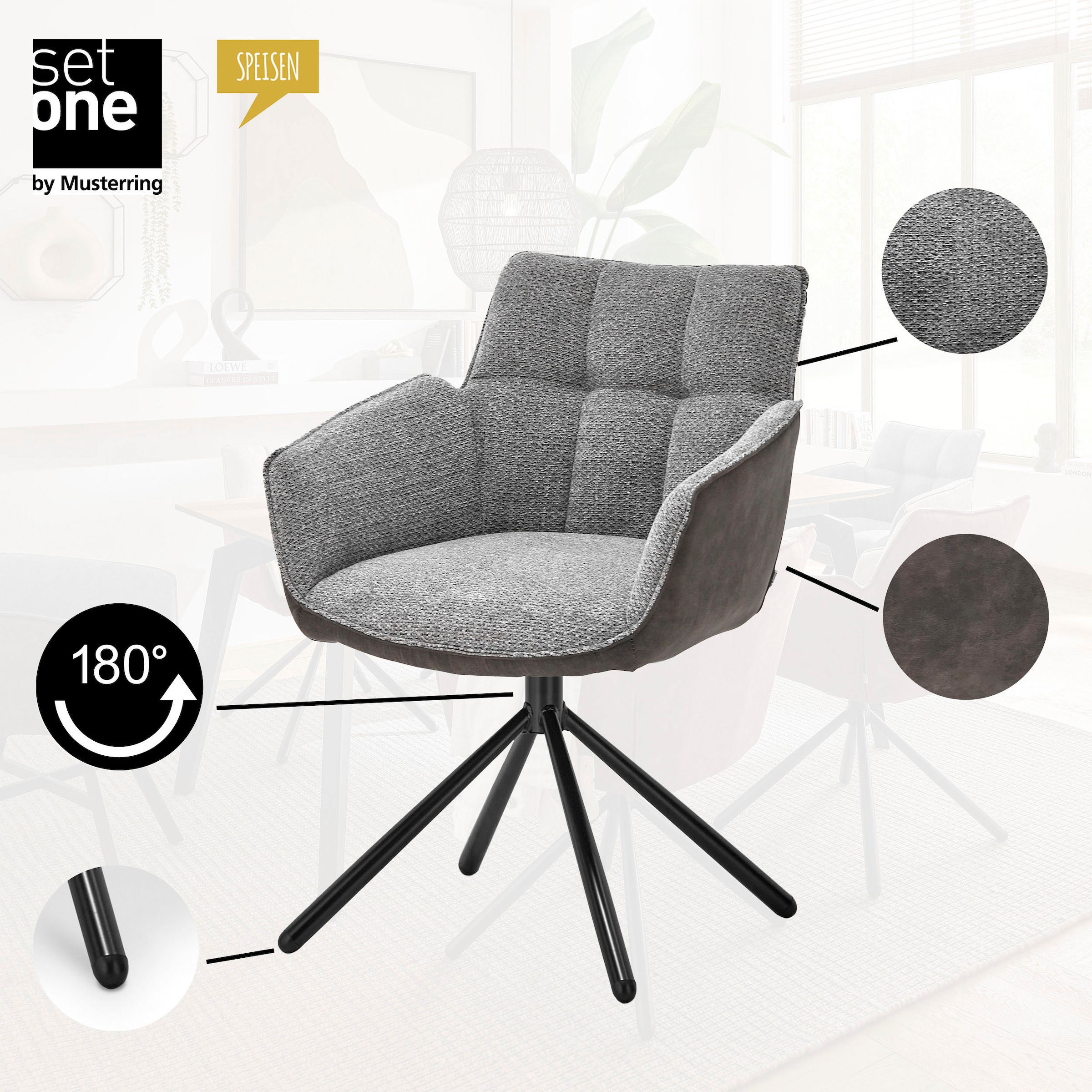 set one by Musterring Esszimmerstuhl »Frisco-B« (Set) 2 Stk.Bezug innen Chenille und außen Microfaser, Stativgestell schwarz