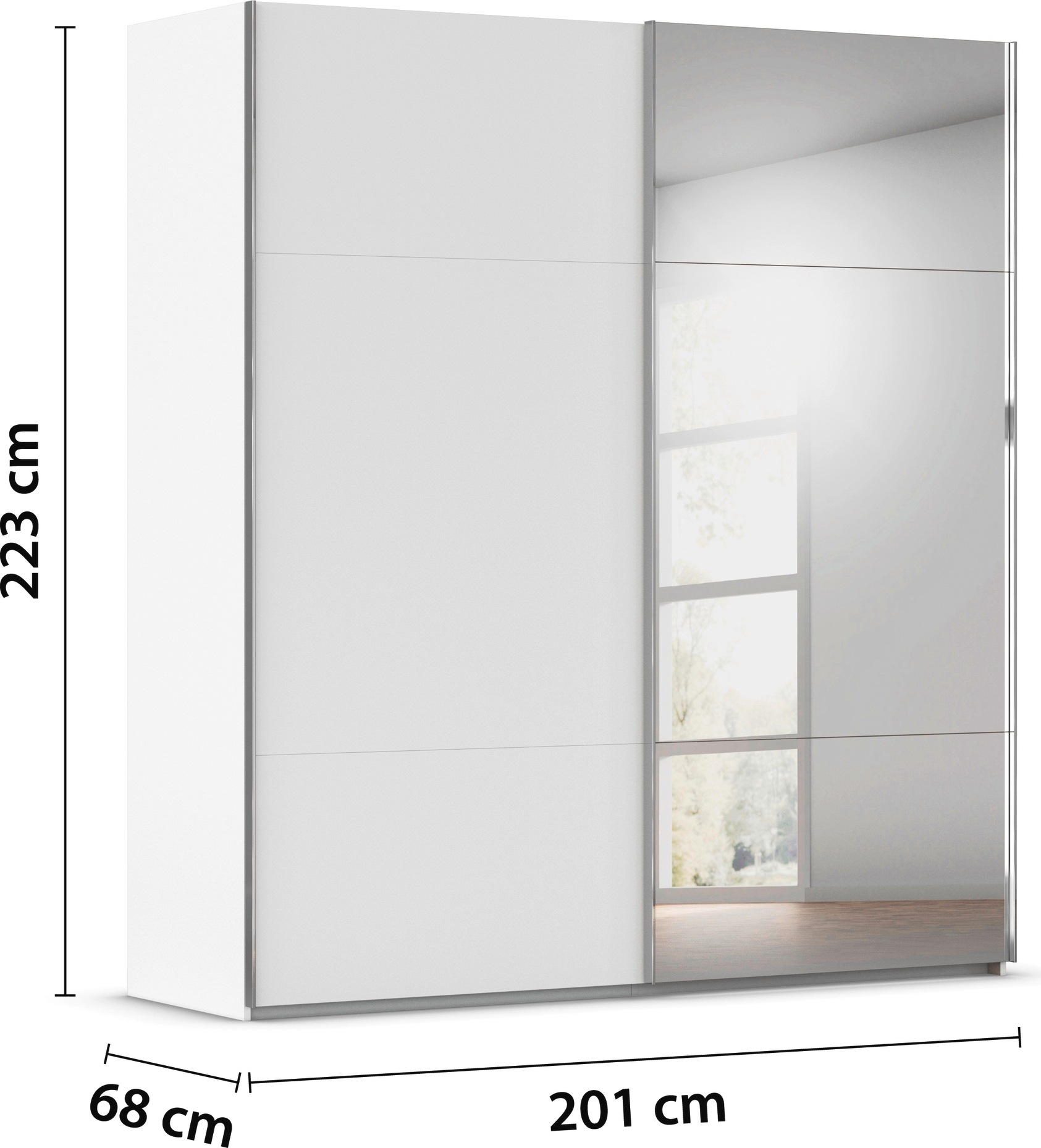 rauch Schwebetürenschrank »Kleiderschrank Schrank Garderobe Schlafzimmerschrank CONTIDO«, (in 3 verschiedenen Ausstattungen BASIC/CLASSIC/PREMIUM), aus hochwertigem Material in 6 Breiten 2 Griff-Farben MADE IN GERMANY