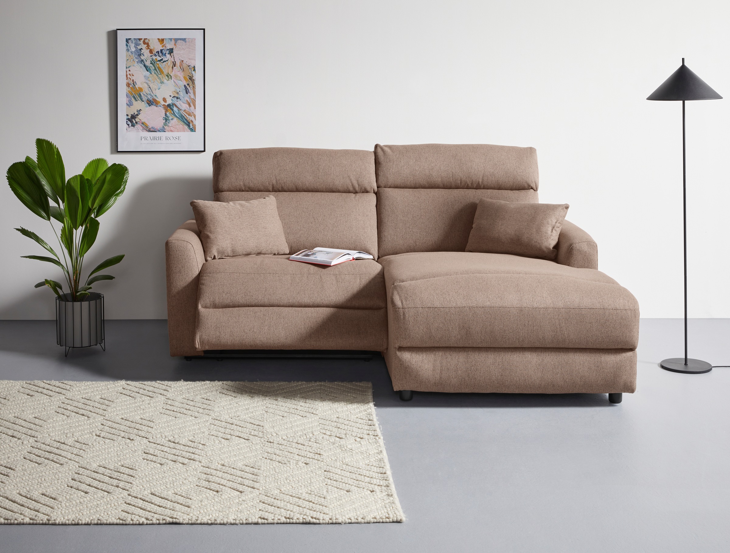 INOSIGN Ecksofa »JENNA, L-Form, 209cm, manuelle u. elektrische Funktion, mit USB A/C,«, Liegefunktion 105°-150°, Federkern, Struktur fein