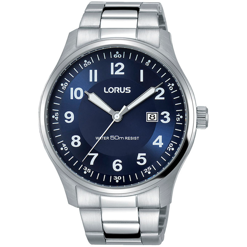 LORUS Quarzuhr Armbanduhr, Herrenuhr, Datum, Edelstahlarmband silberfarben Stilvolle Herrenarmbanduhr