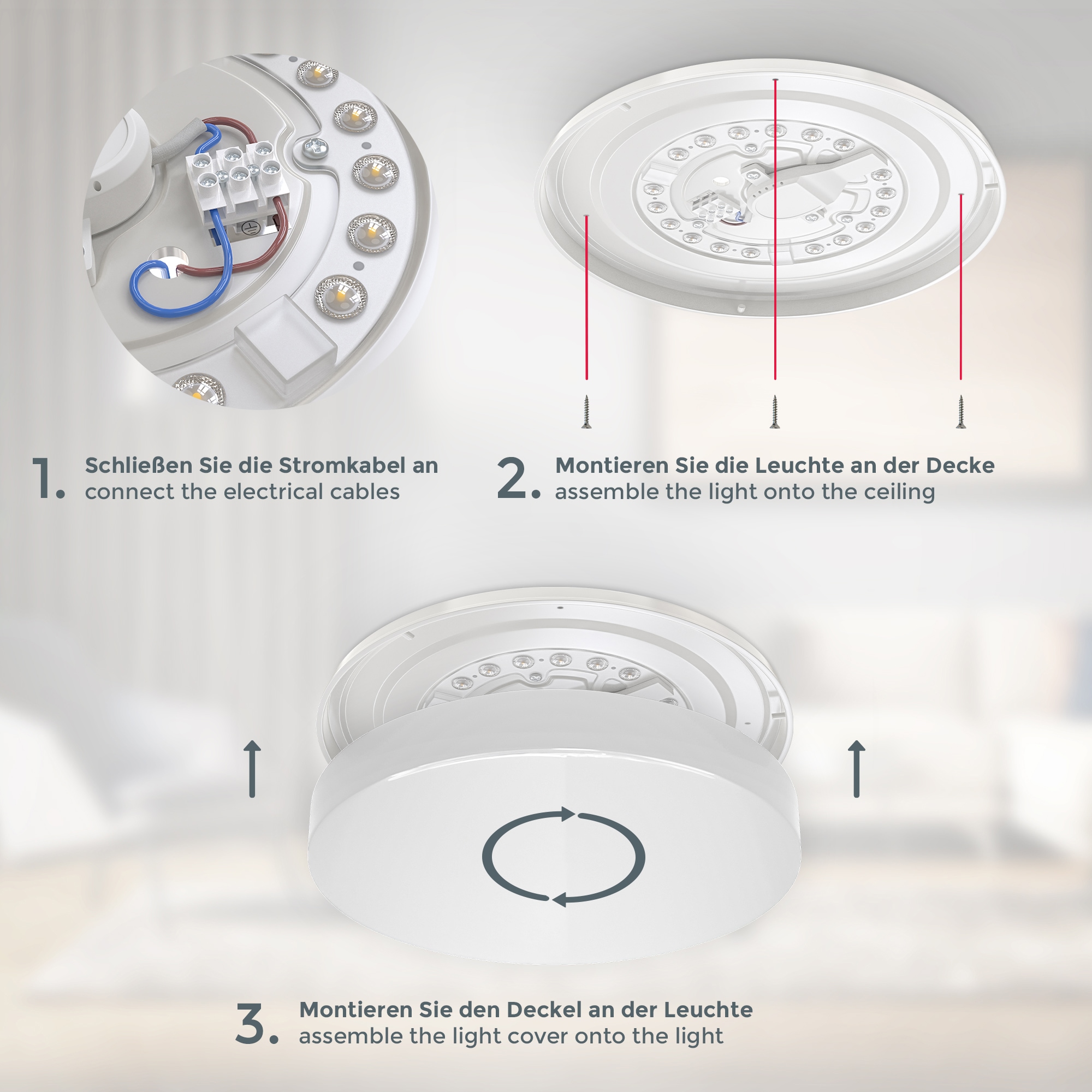 B.K.Licht LED Deckenleuchte »BK_DB1296 LED Bad-Deckenleuchte, Ø28,8cm, IP44-Spritzwasserschutz«, 1 flammig, Leuchtmittel LED-Modul | LED fest integriert, 12W, 1.200Lm, 4.000K neutralweißes Licht, Badlampe